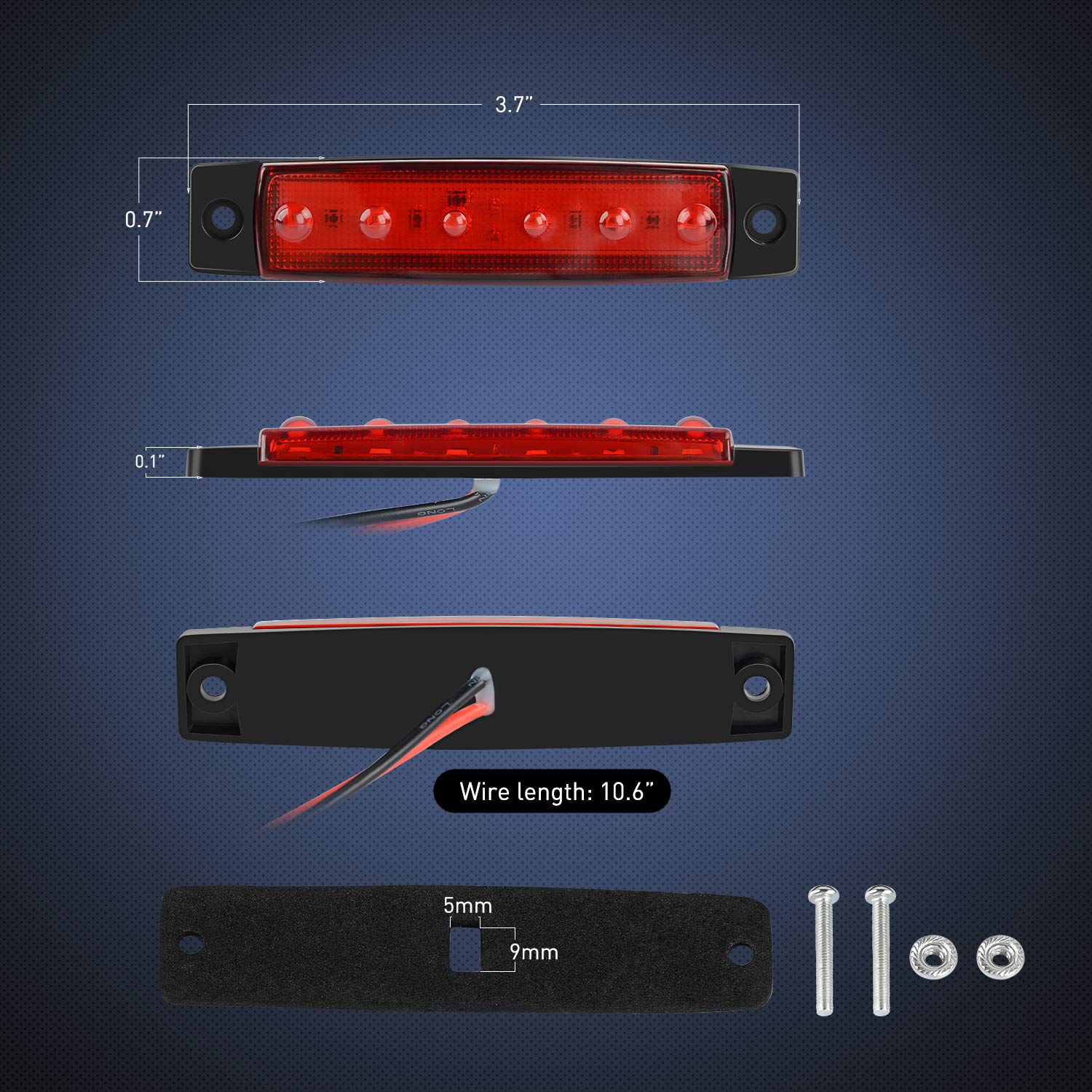 Foto 2 | Luz Indicadora Lateral Nilight, 10 Unidades, 3,8 Pulgadas, 6 Led, Roja, Para Camión - Venta Internacional.