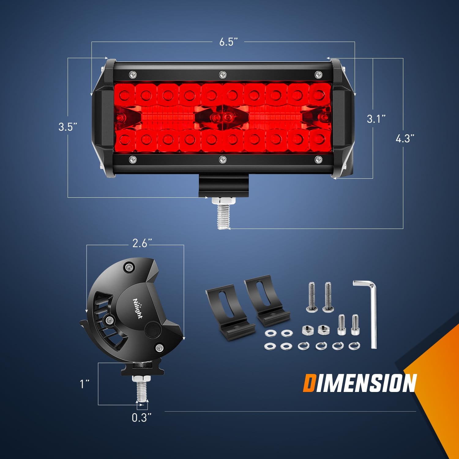 Foto 3 pulgar | Lámpara Led Nilight, 6,5 Pulgadas, Triple Fila Roja, 120 W, 2 Unidades - Venta Internacional.