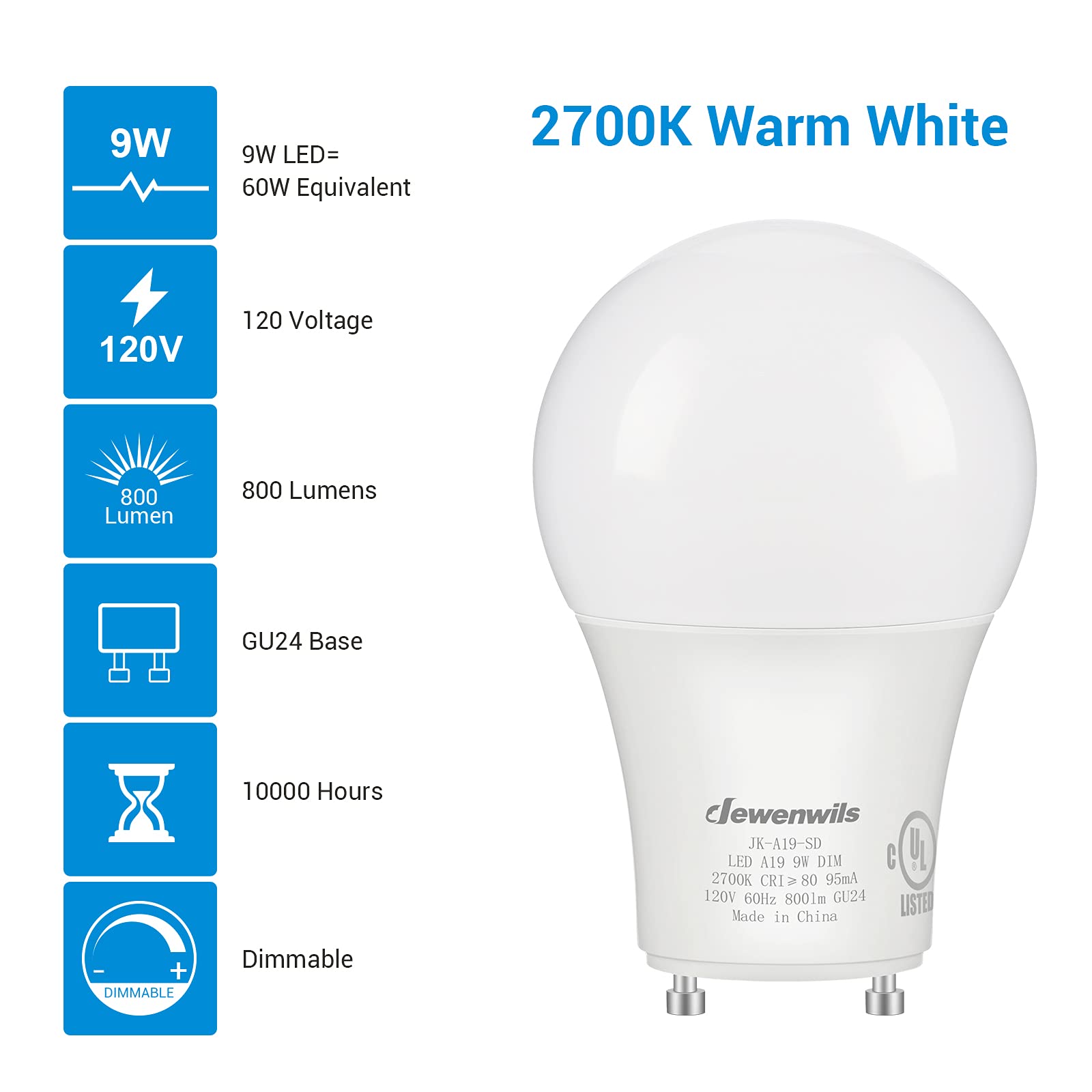 Foto 4 pulgar | Bombillas Led Dewenwils Gu24, 9 W, 800 Lm, 2700 K, Regulables, Paquete De 4 - Venta Internacional.