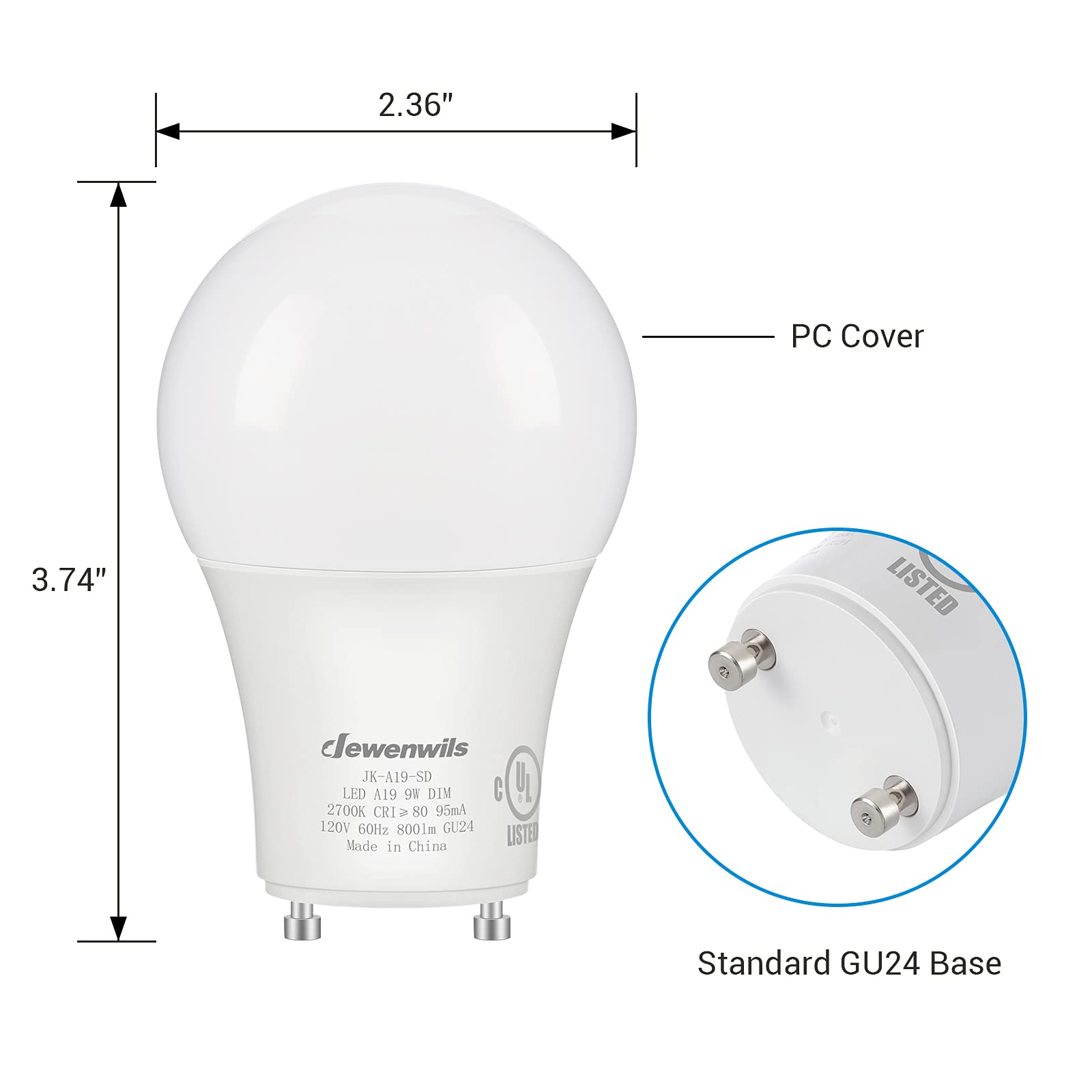 Foto 7 | Bombillas Led Dewenwils Gu24, 9 W, 800 Lm, 2700 K, Regulables, Paquete De 4 - Venta Internacional.
