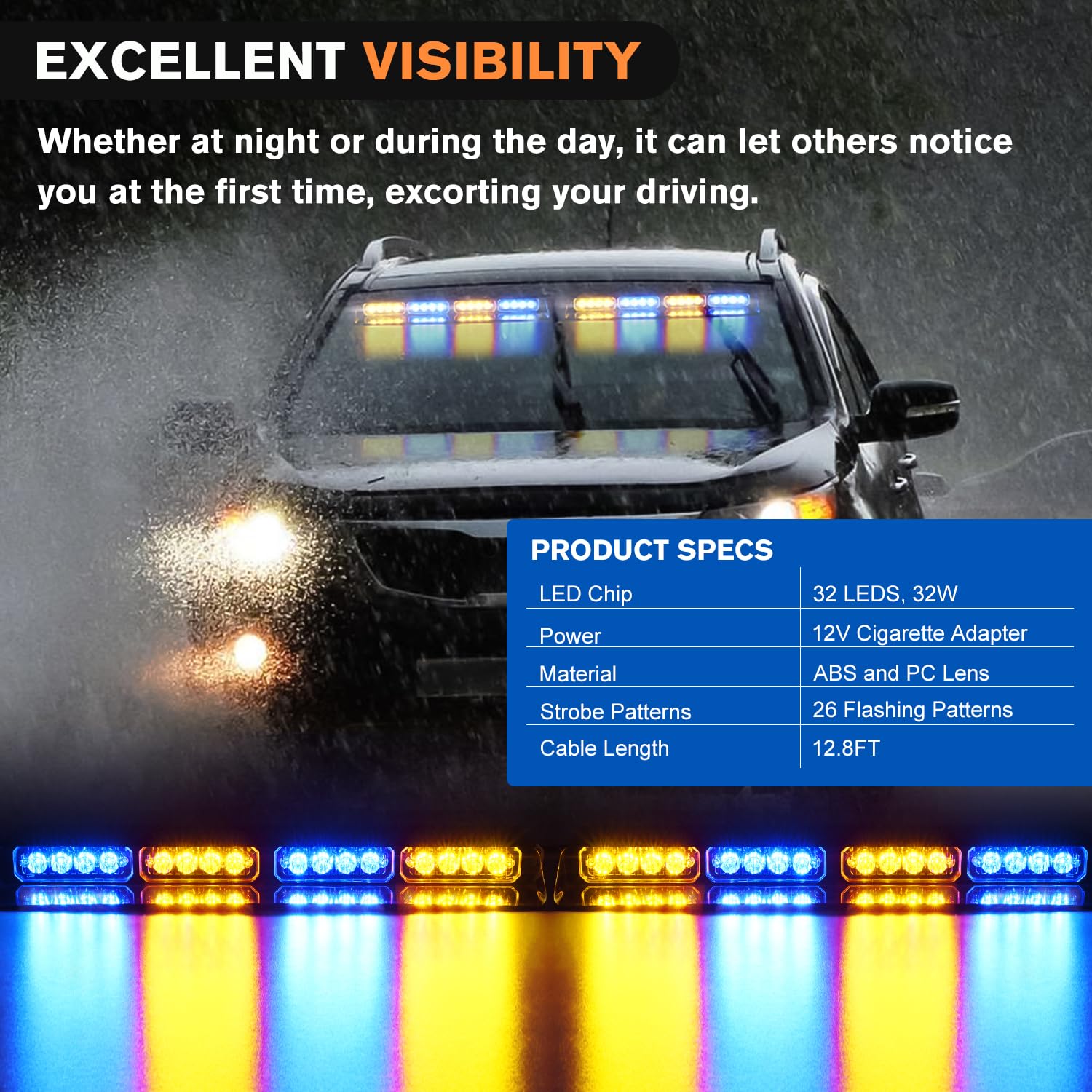 Foto 3 | Luces Estroboscópicas De Emergencia Para Salpicadero Nilight 32 Led, Color Ámbar Azul - Venta Internacional.