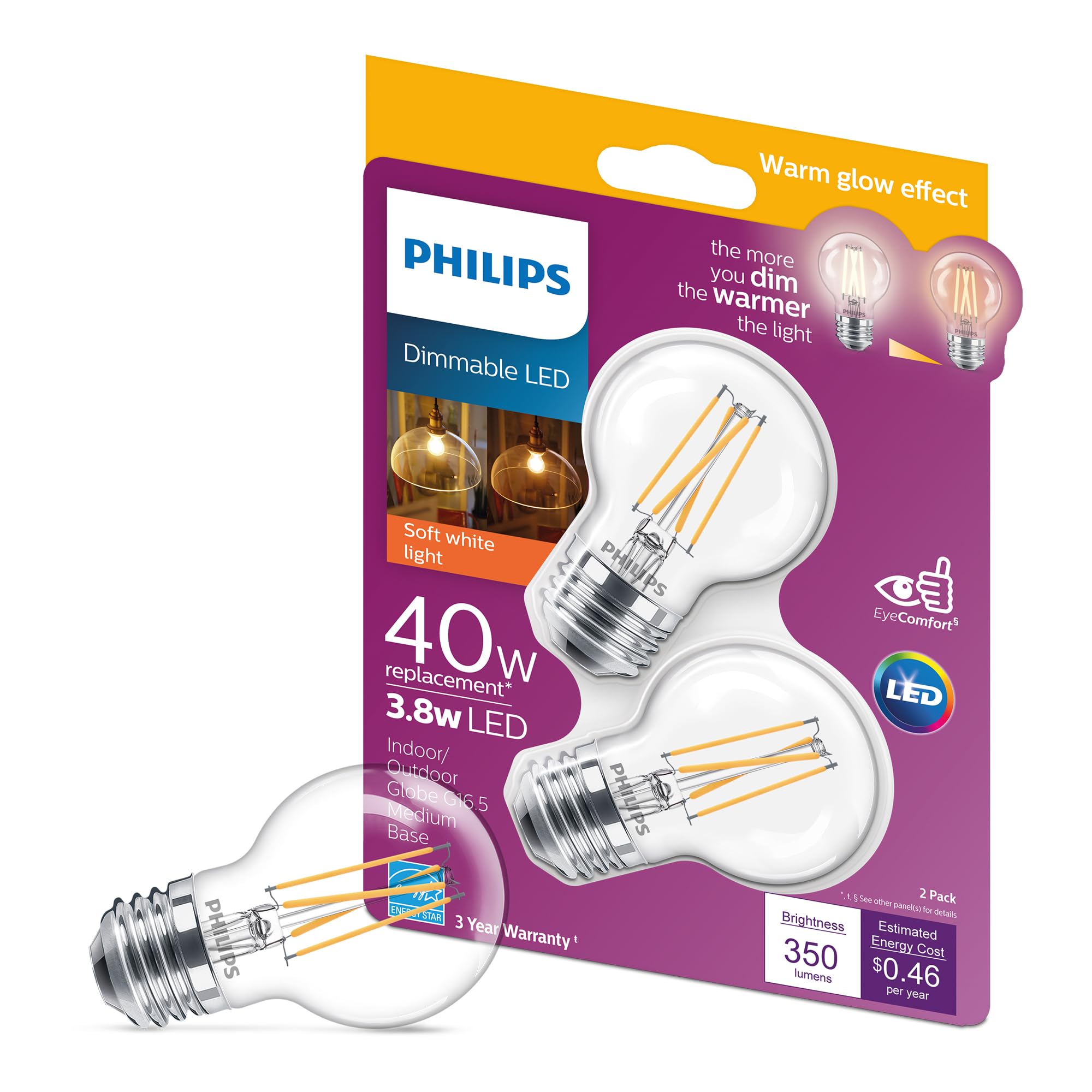 Foto 2 pulgar | Bombilla Led Philips Transparente Regulable G16,5 3,8 W = 40 W 350 Lm - Venta Internacional.