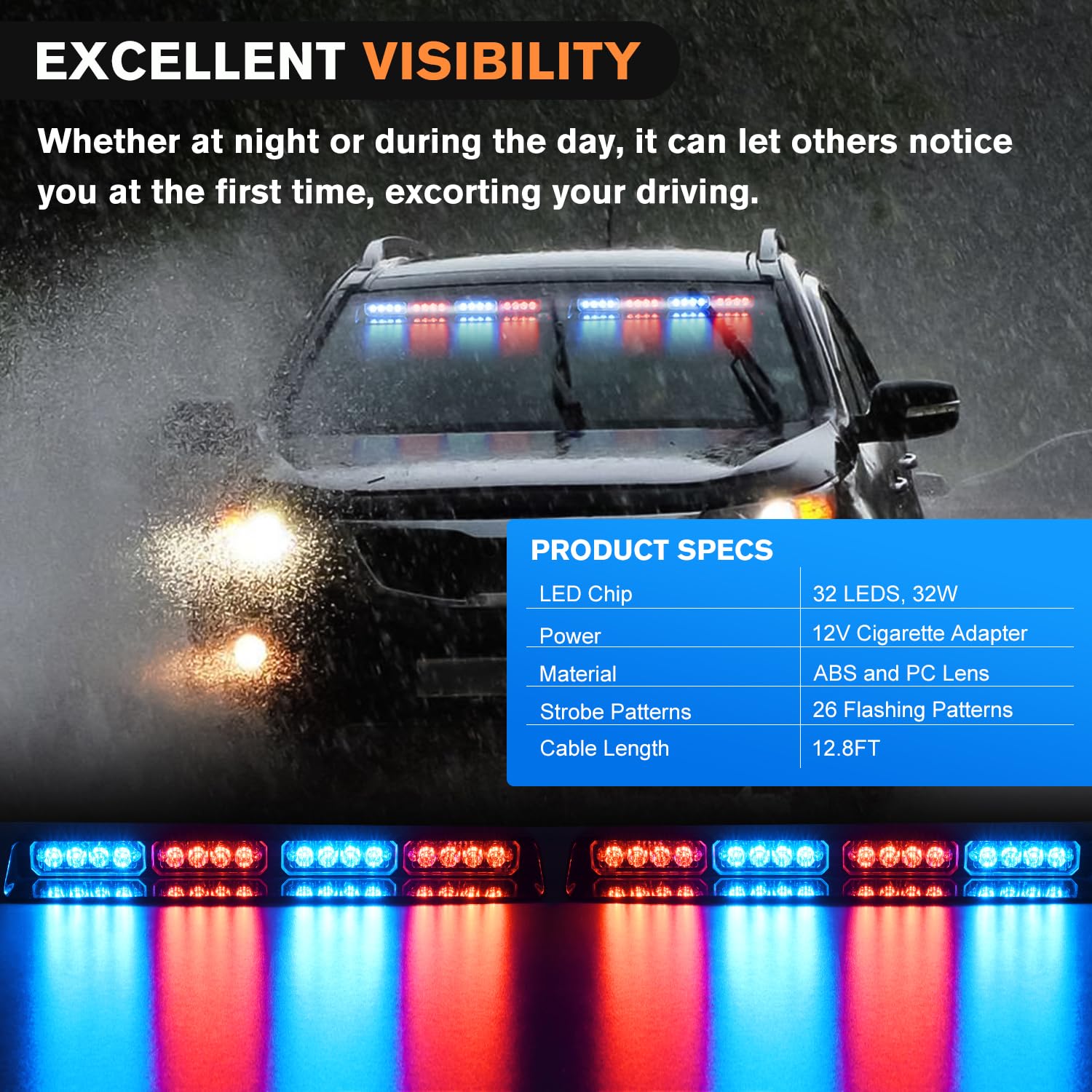 Foto 4 pulgar | Luces Estroboscópicas De Emergencia Para Salpicadero, 32 Led, Rojo Y Azul - Venta Internacional.