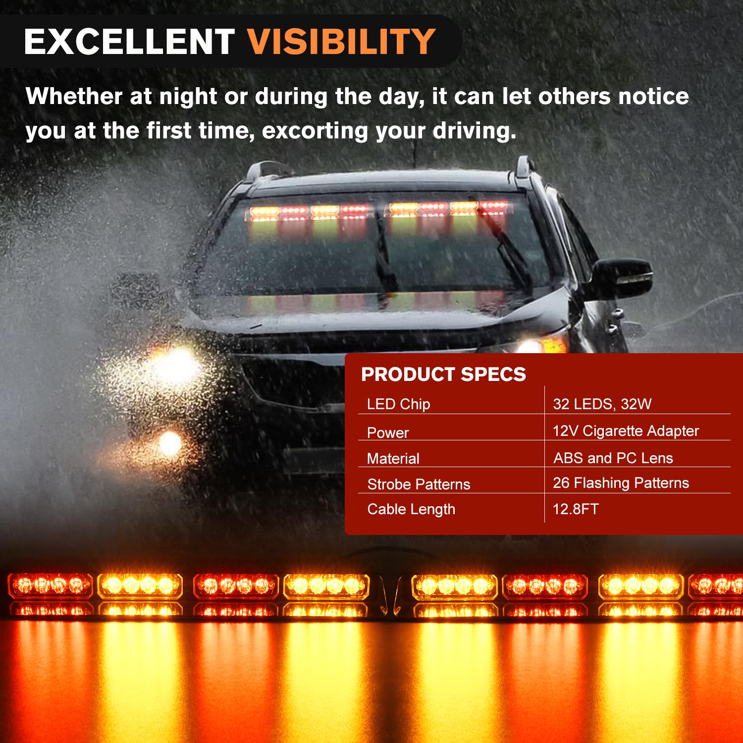 Foto 4 pulgar | Luces Estroboscópicas De Emergencia Para Salpicadero, 32 Led, Color Ámbar Y Rojo - Venta Internacional.
