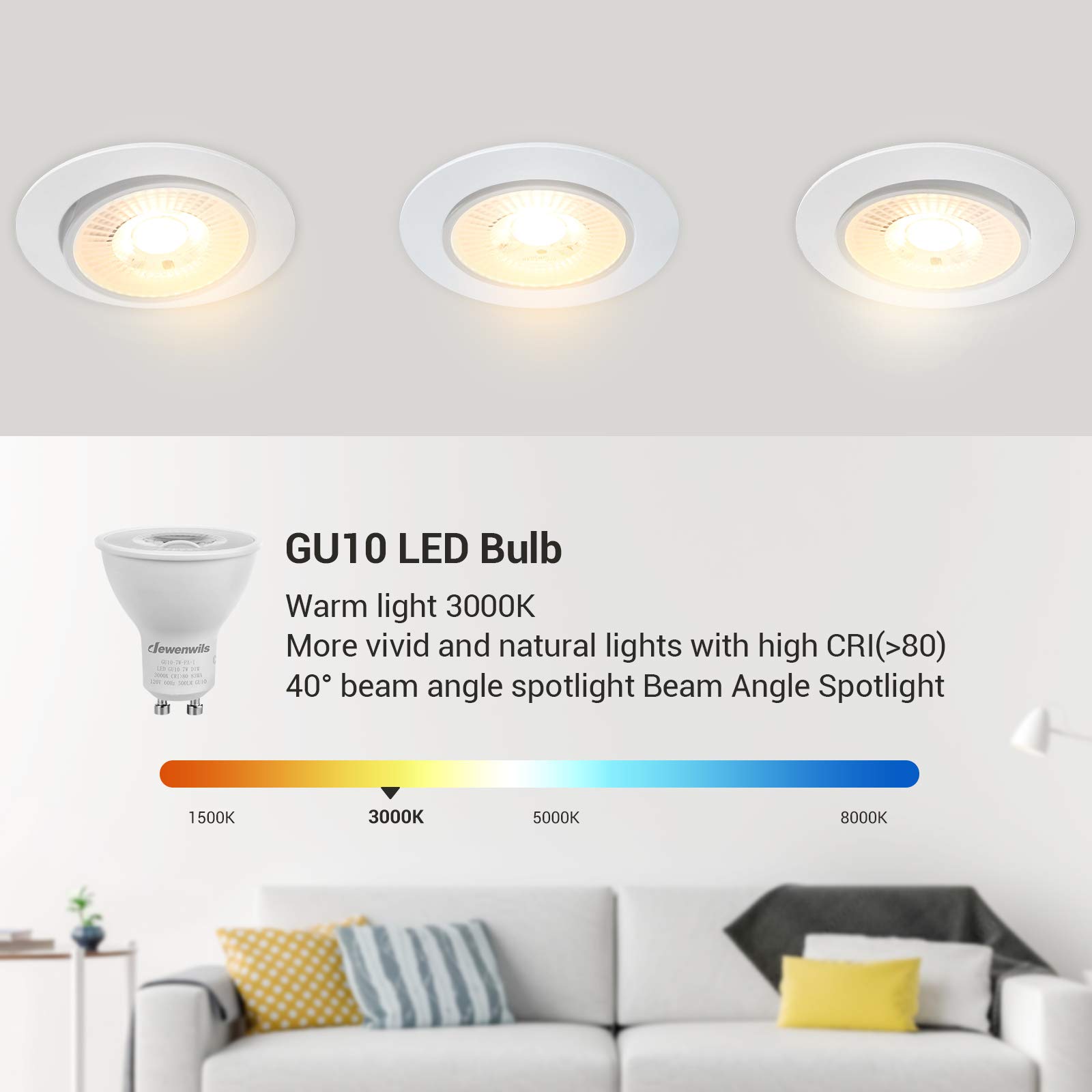 Foto 4 | Bombilla Led Dewenwils Gu10 De 7 W (equivalente A 50 W), 3000 K, Regulable, Paquete De 6 - Venta Internacional.
