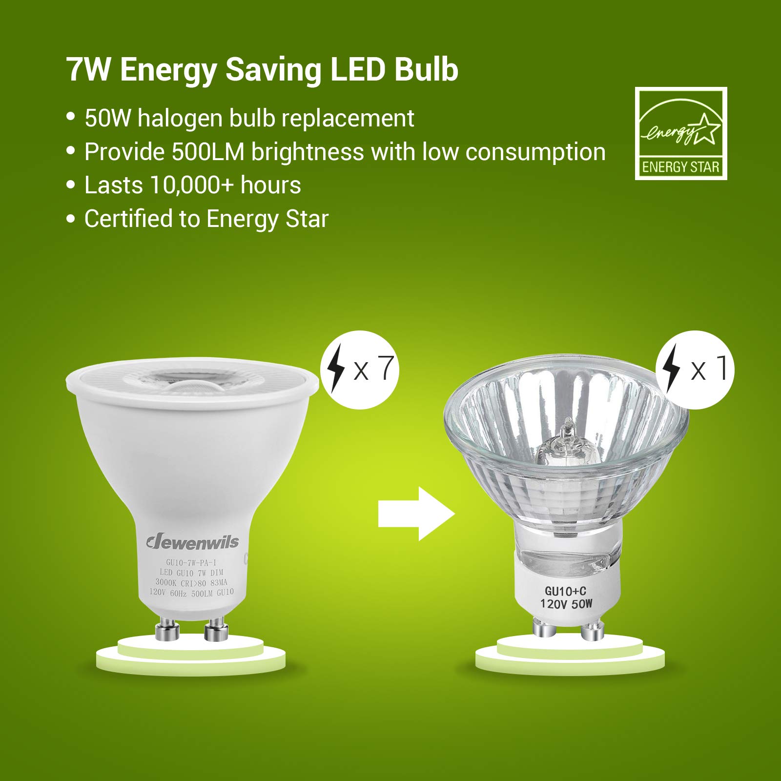 Foto 6 pulgar | Bombilla Led Dewenwils Gu10 De 7 W (equivalente A 50 W), 3000 K, Regulable, Paquete De 6 - Venta Internacional.