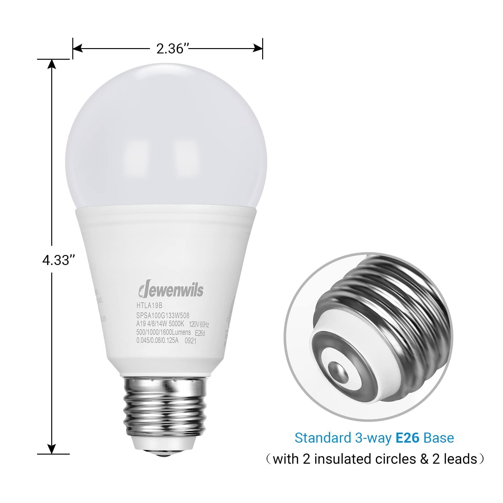Foto 5 | Paquete De 4 Bombillas Led Dewenwils De 3 Vías, 40/60/100 W, 5000 K, A19, E26 - Venta Internacional.