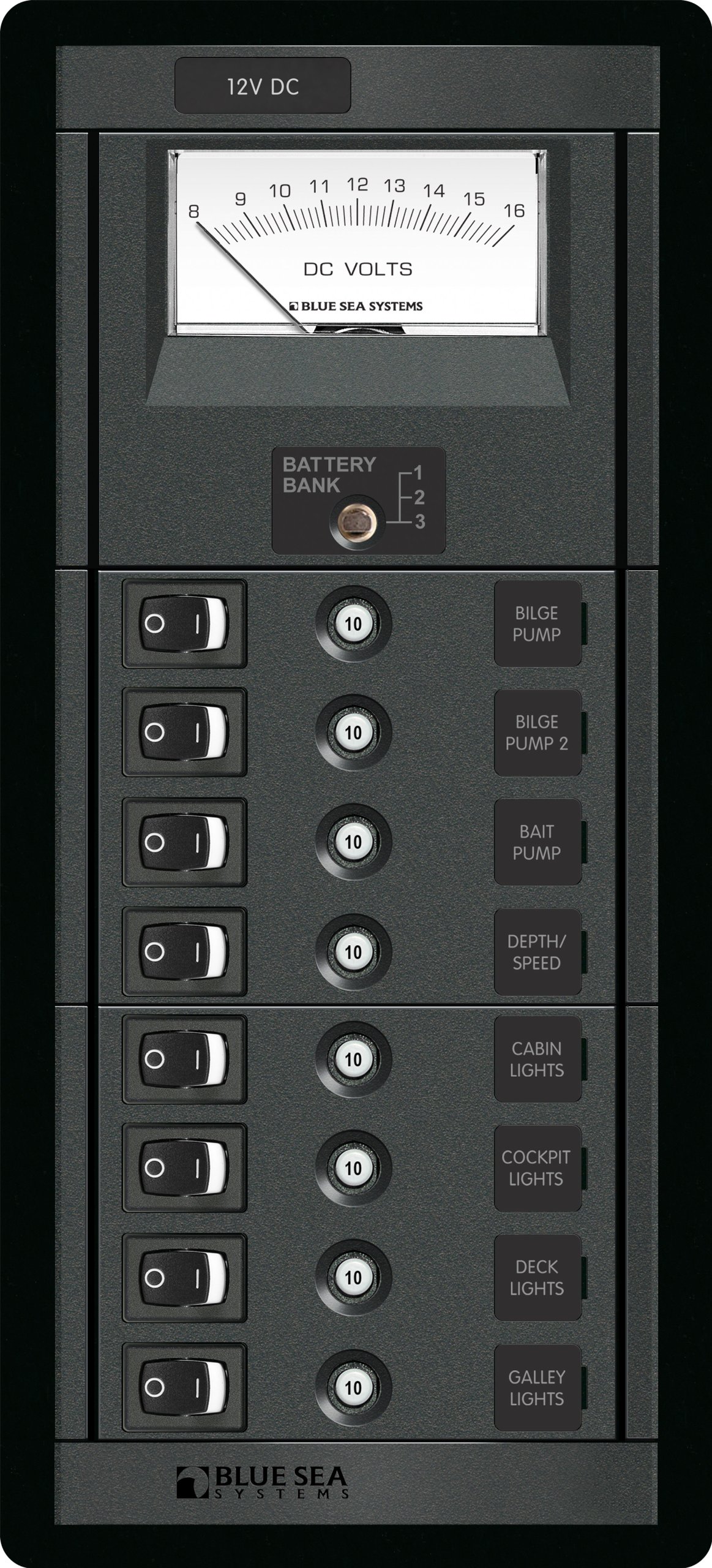 Panel De Interruptores Blue Sea Systems Clb + Meter De 8 Posiciones - Venta Internacional.
