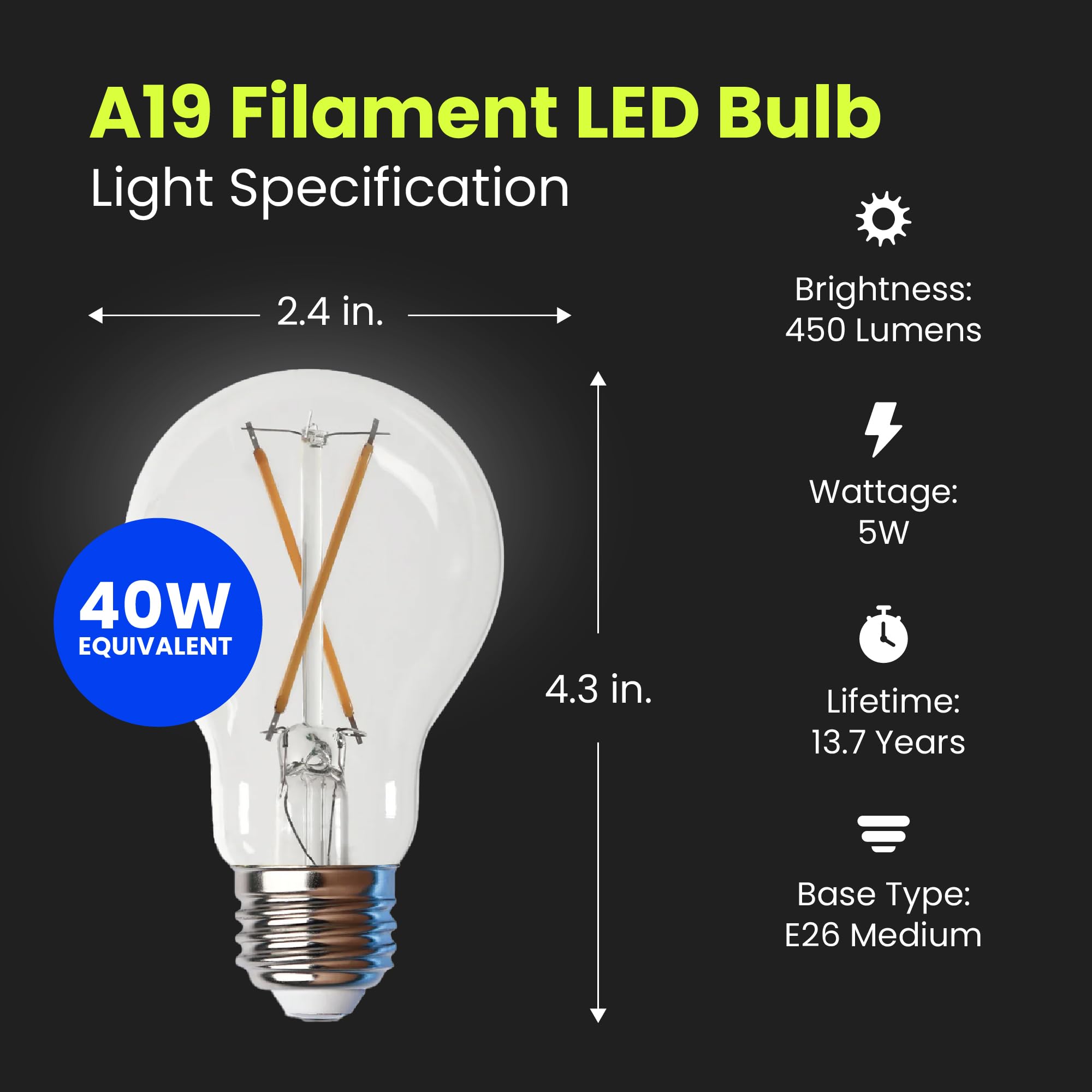 Foto 3 pulgar | Bombilla Led Transparente Feit Electric A19 de 5 W 450 Lm 2700 K 4 Pack - Venta Internacional