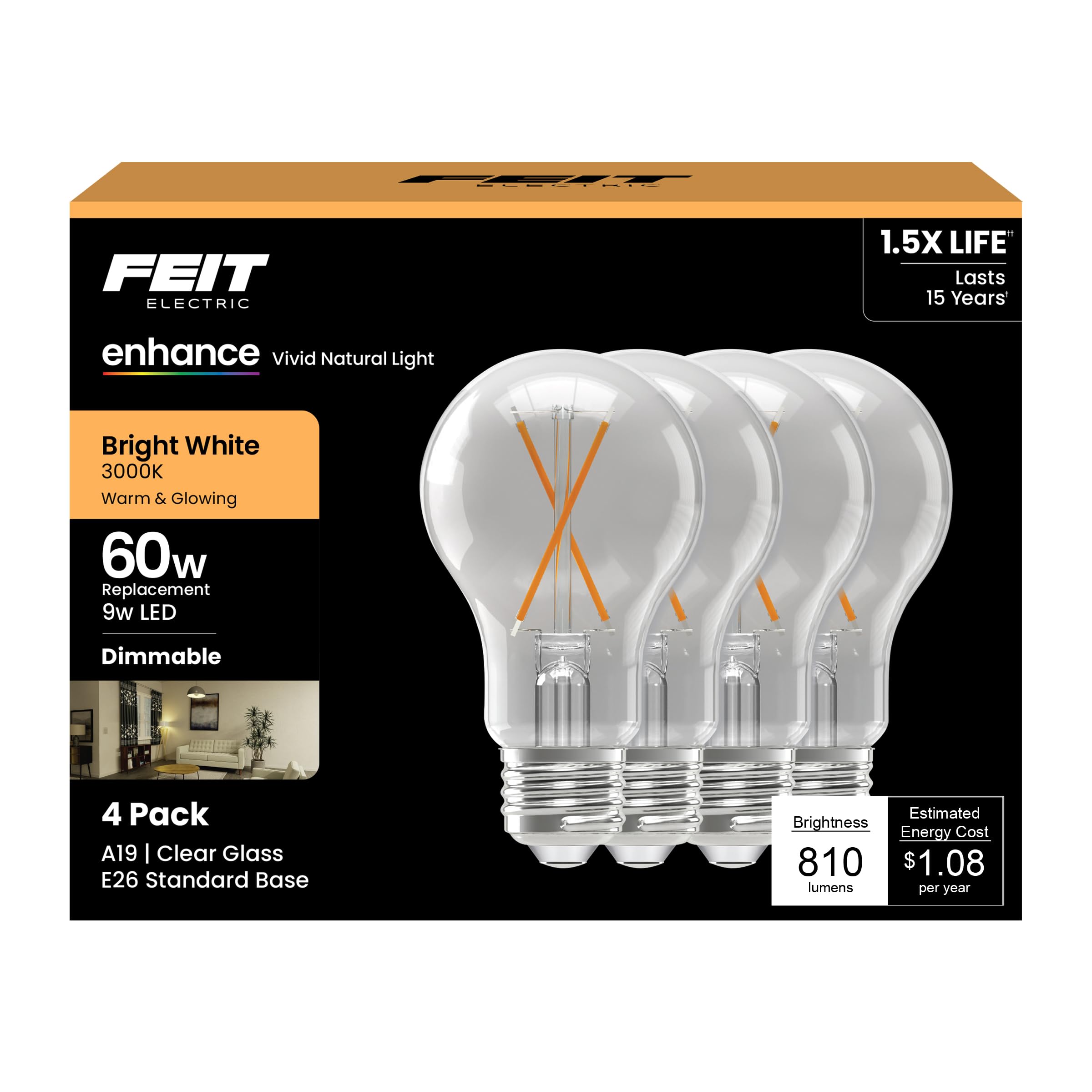 Foto 1 | Bombillas Led Feit Electric A19 9 W 810 Lm 4 Piezas - Venta Internacional