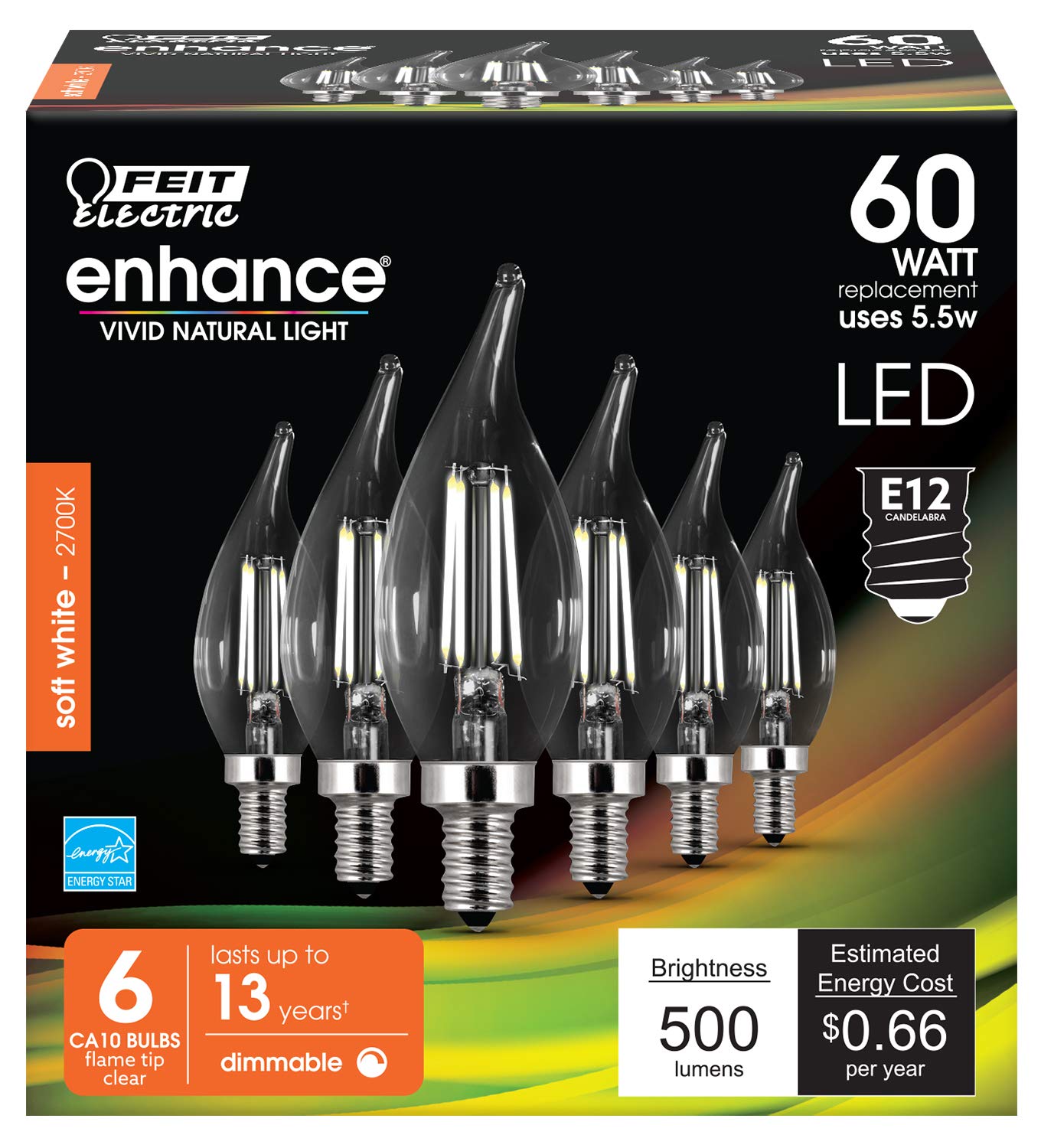 Foto 2 | Paquete de 6 Bombillas Led Feit Electric Ca10 6 W - Venta Internacional
