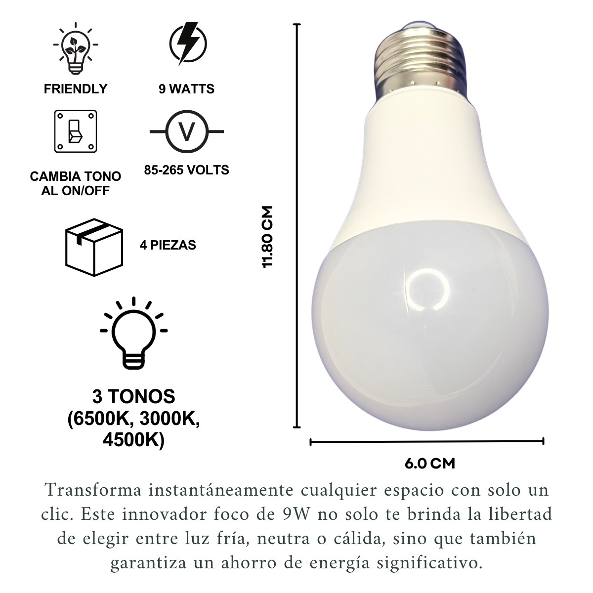 Foto 3 pulgar | 4 Focos Led Luz Calido Neutro Frio D Cambio De Temperatura Qop