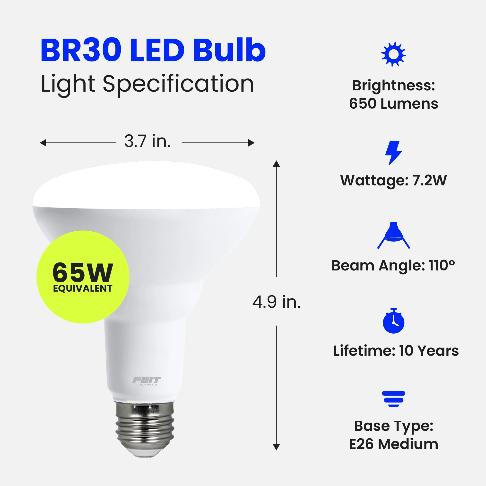 Foto 4 pulgar | Bombilla Led Feit Electric Br30  7 2 W  650 Lm  2700 K  12 Años - Venta Internacional.