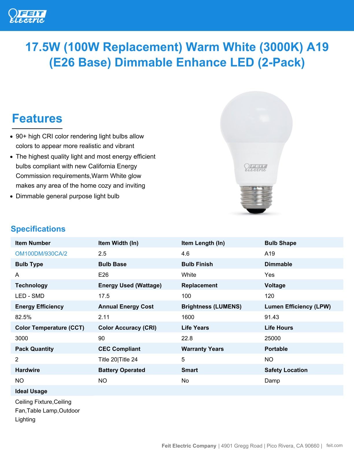 Foto 7 pulgar | Paquete De 2 Bombillas Led Feit Electric A19 Equivalentes A 100 W - Venta Internacional.