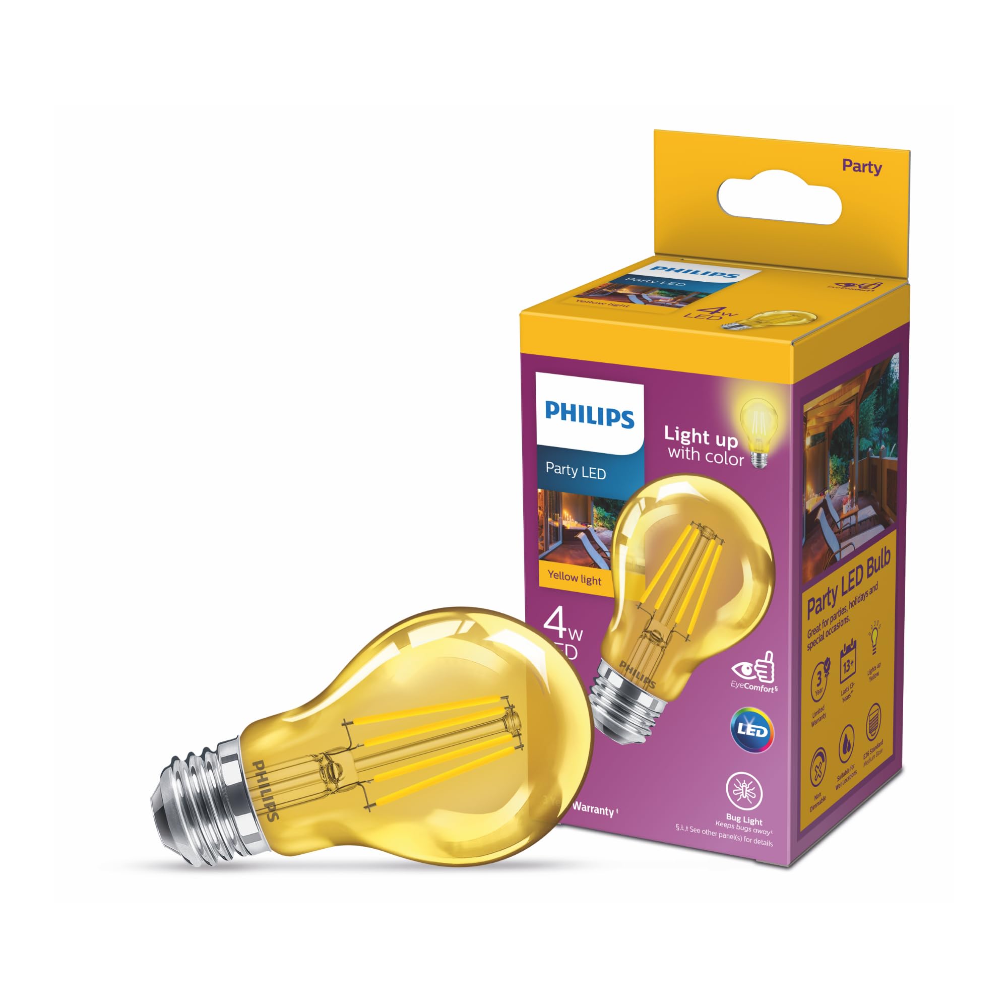 Foto 2 pulgar | Bombilla Led Para Fiestas Philips A19 Amarilla De 4 W = 40 W E26 Para Interiores - Venta Internacional.