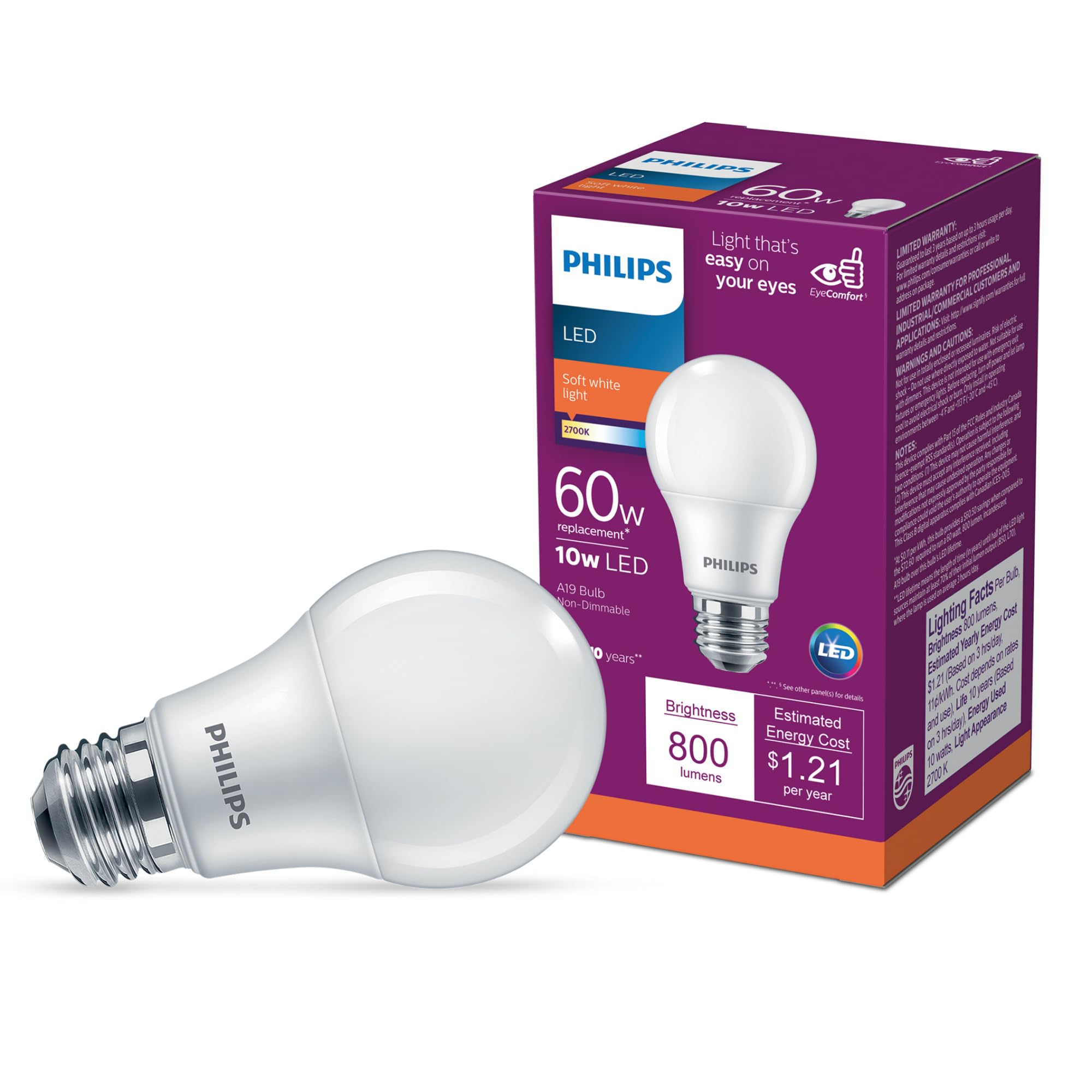 Bombilla Led Philips Eyecomfort Sin Parpadeo  8 8 W (60 W)  800 Lm - Venta Internacional.