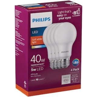 Foto 1 | Bombillas Led Philips A19 40 W 2700 K E26 Paquete De 4 - Venta Internacional.