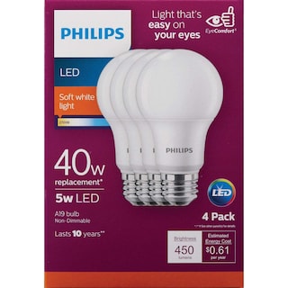 Foto 2 | Bombillas Led Philips A19 40 W 2700 K E26 Paquete De 4 - Venta Internacional.