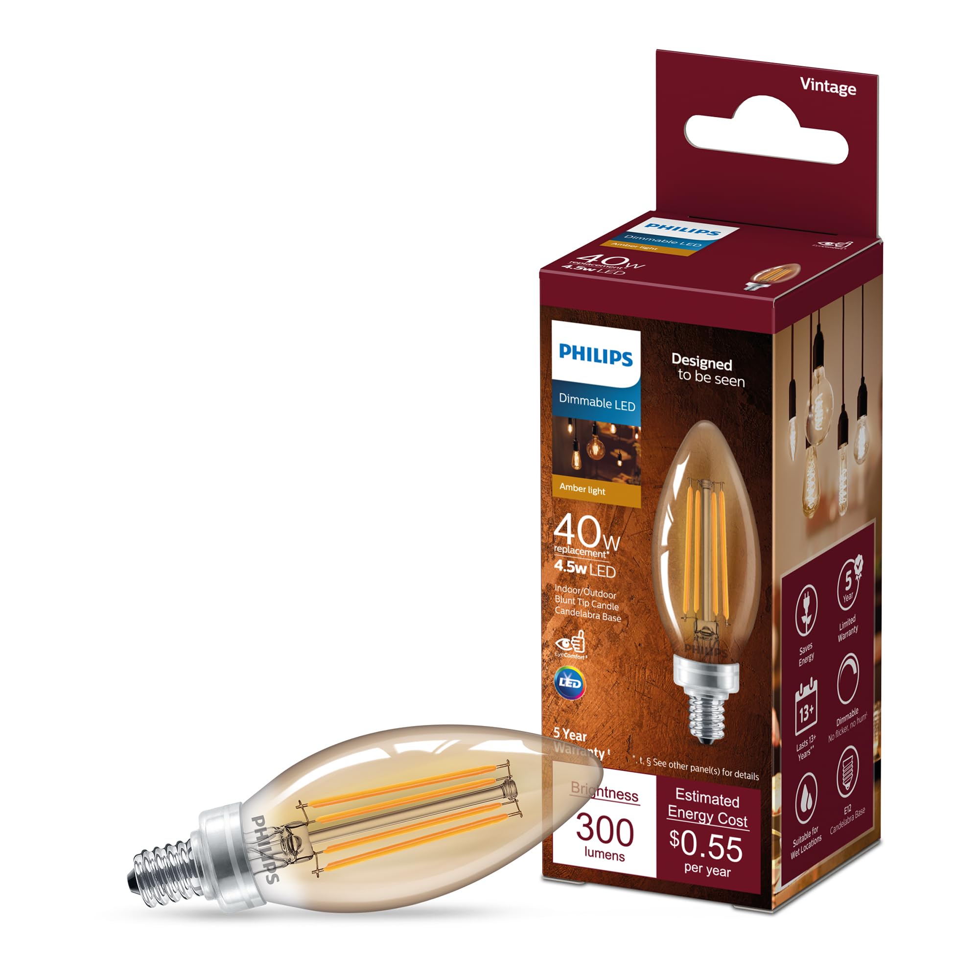 Bombilla Led Vintage Regulable Philips Ba11 4 5 W (40 W) E12 - Venta Internacional.