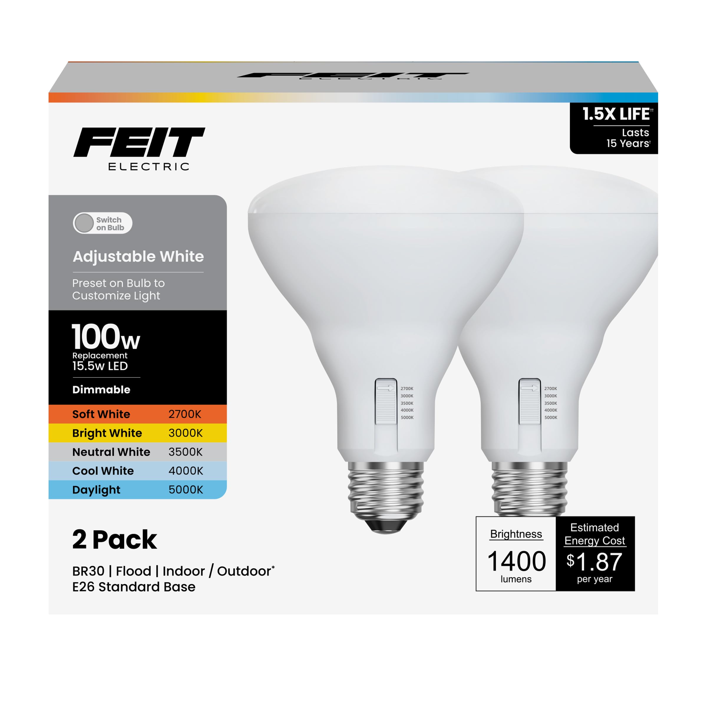Foto 2 pulgar | Bombilla Led Feit Electric Br30 De 15 W  1400 Lm  5 Cct  Regulable - Venta Internacional.