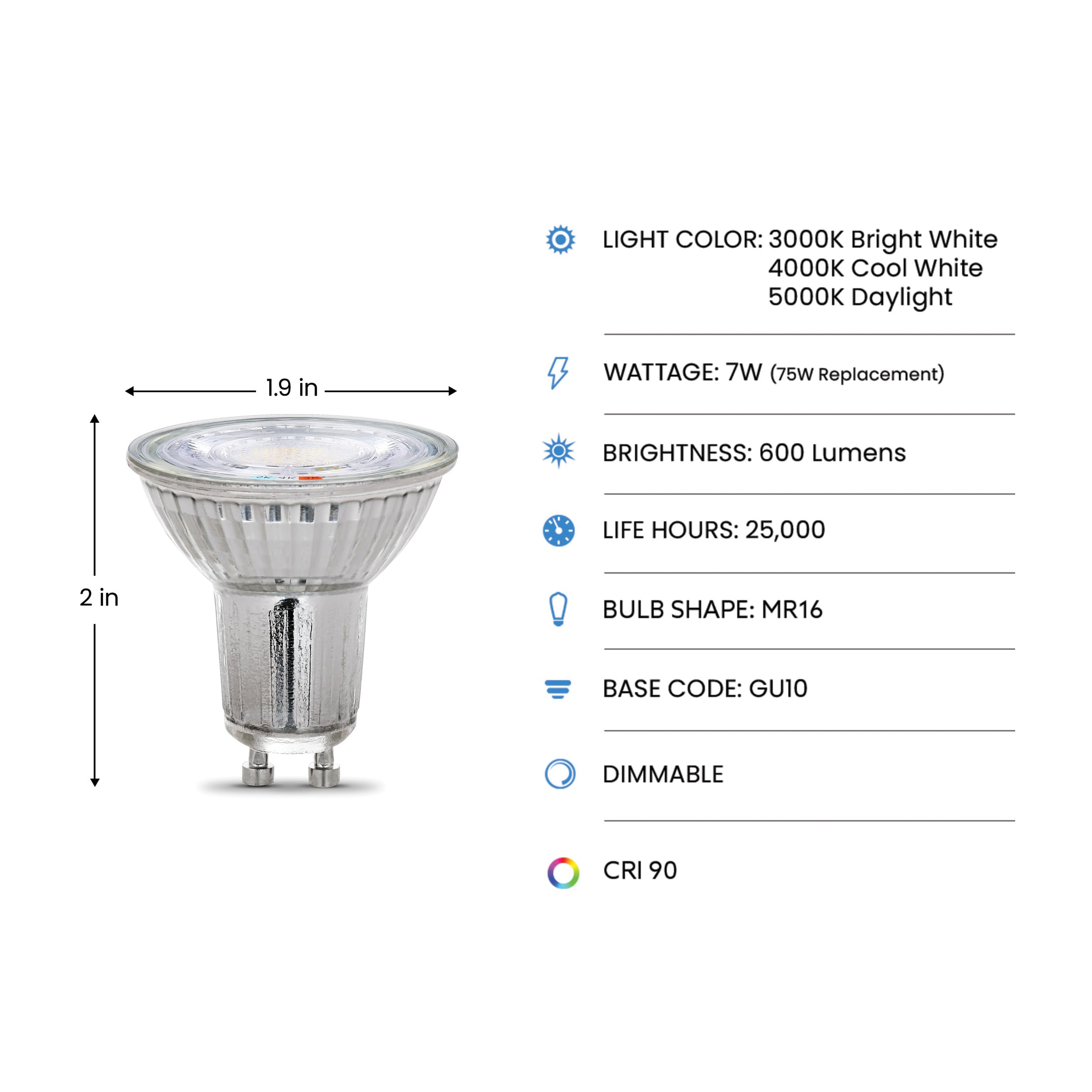 Foto 2 | Bombilla Led Reflectora Feit Electric Mr16 75 W Gu10  Paquete De 3 - Venta Internacional.