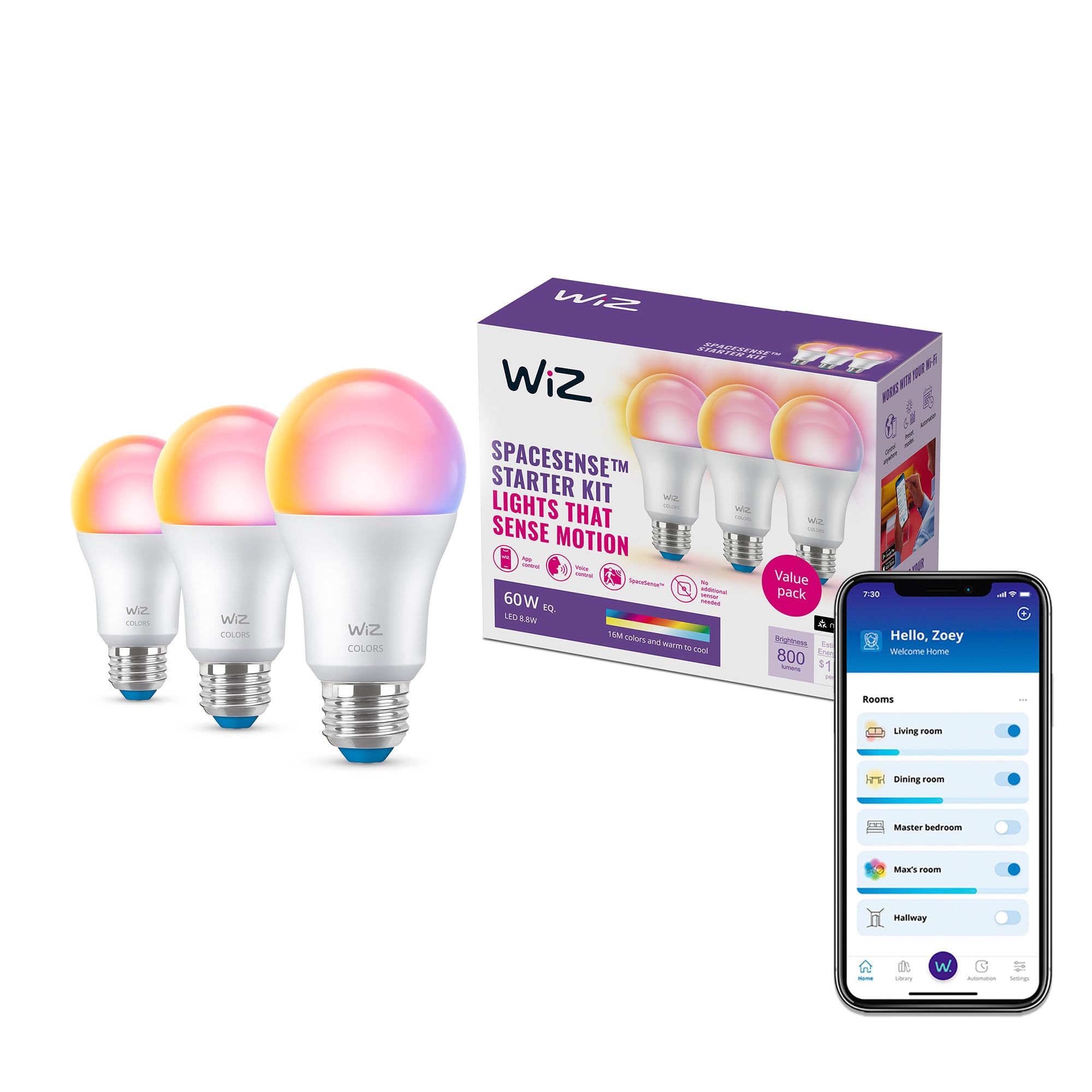 Foto 1 | Bombillas Inteligentes Wiz Led A Todo Color  A19  9 W  800 Lúmenes  E26  Paquete De 3 - Venta Internacional.