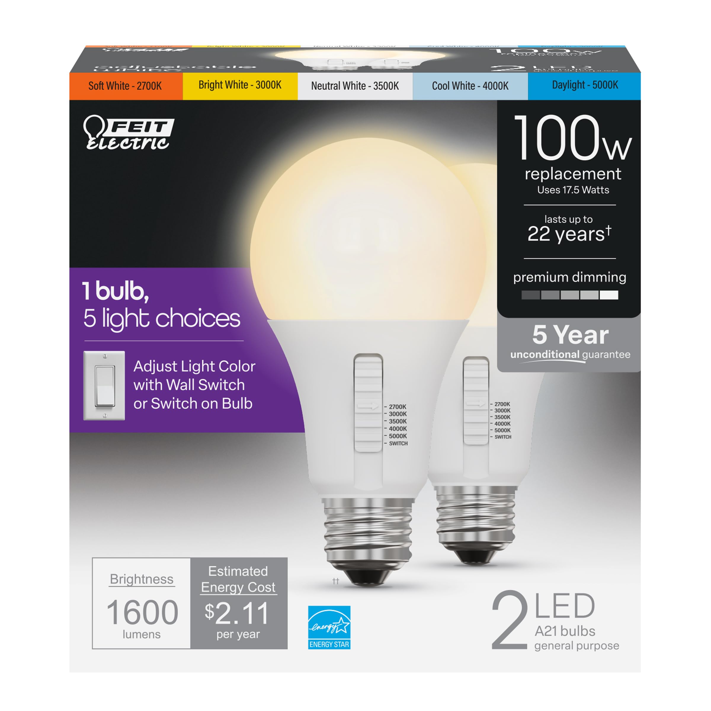 Bombilla Led Feit Electric A21 De 15 W  1600 Lúmenes  100 W Equiv - Venta Internacional.