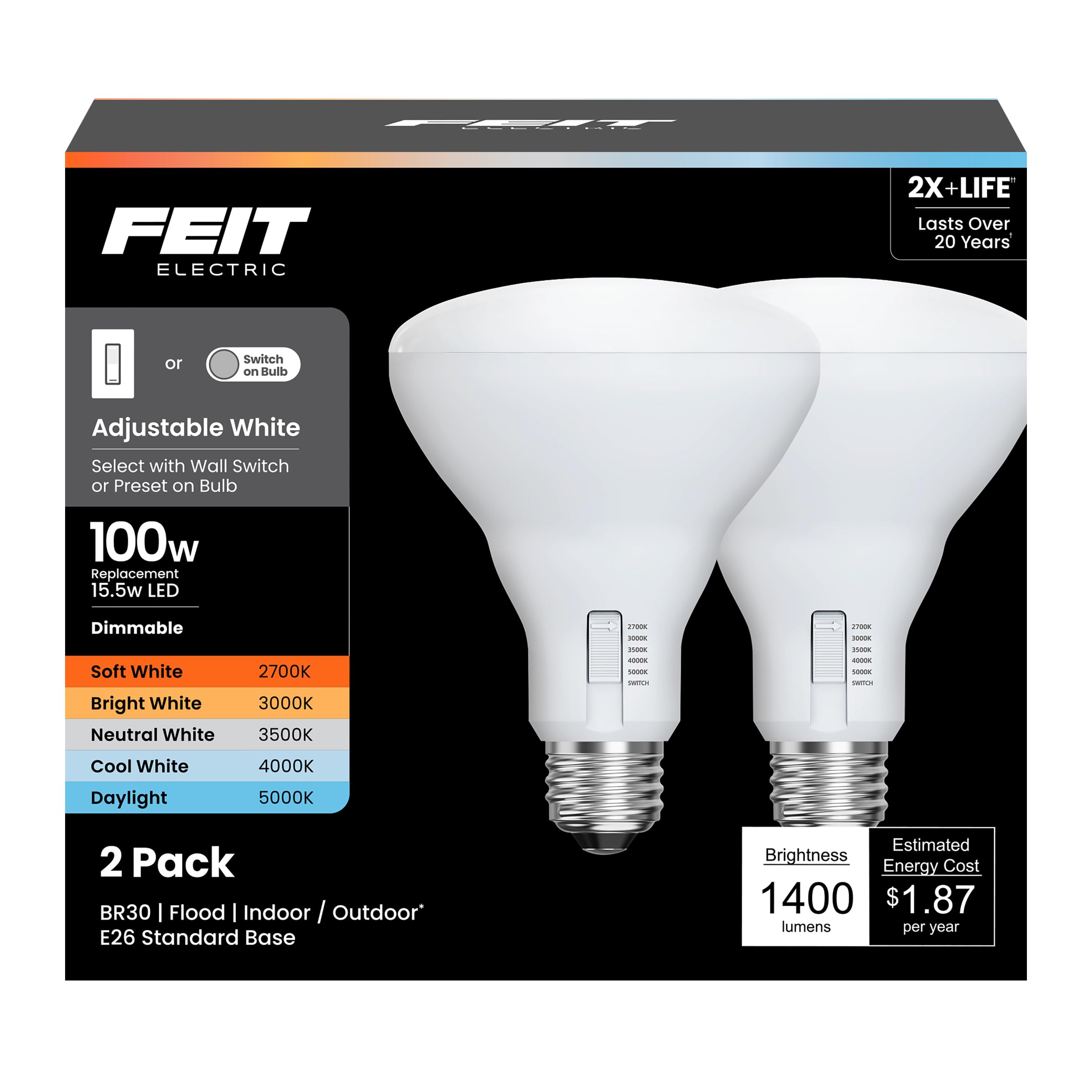 Bombilla Led Feit Electric Br30  15 5 W  1400 Lm  100 W  5 Colores - Venta Internacional.