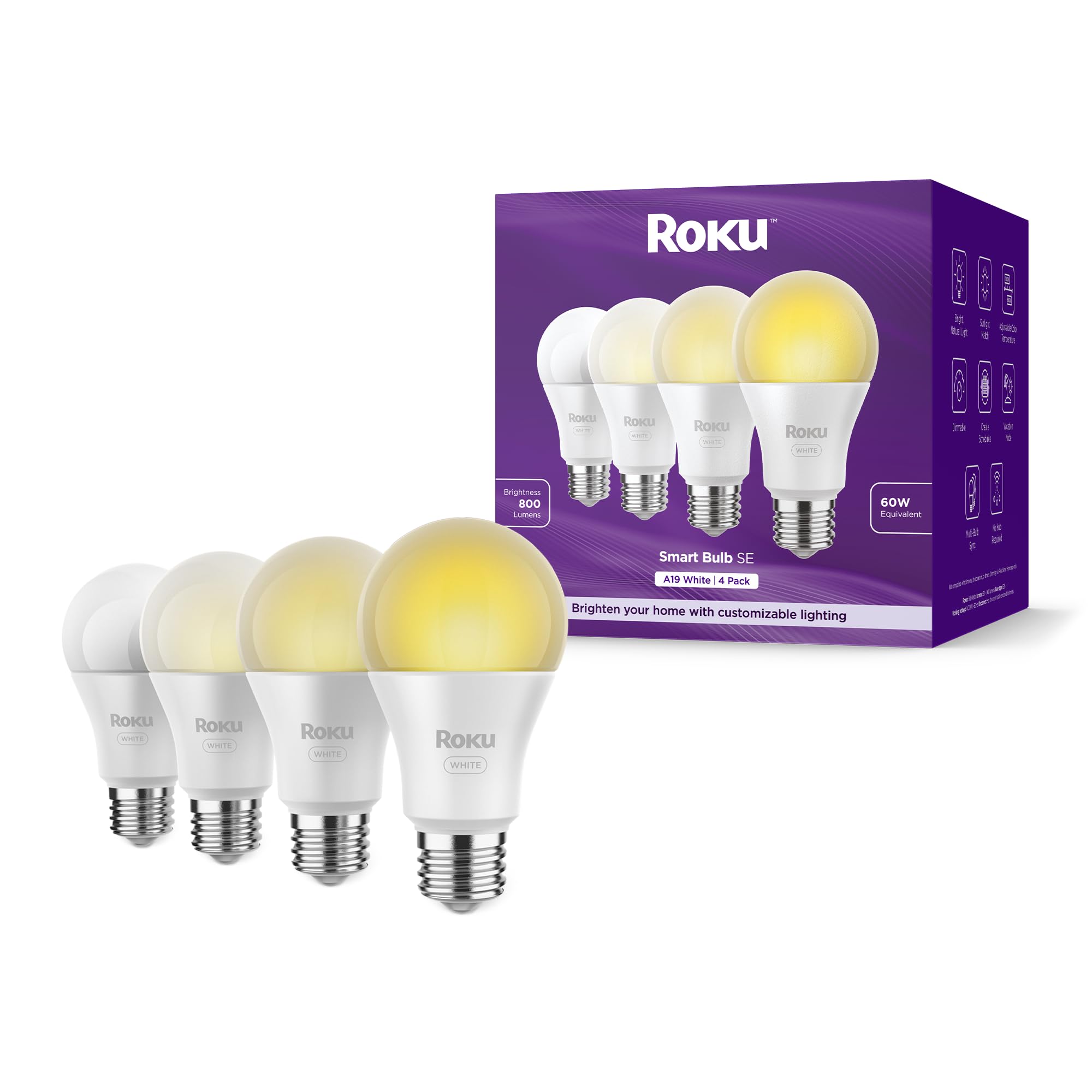 Foto 2 pulgar | Bombillas Inteligentes Roku Regulables A19 Blancas  Paquete De 4 - Venta Internacional.