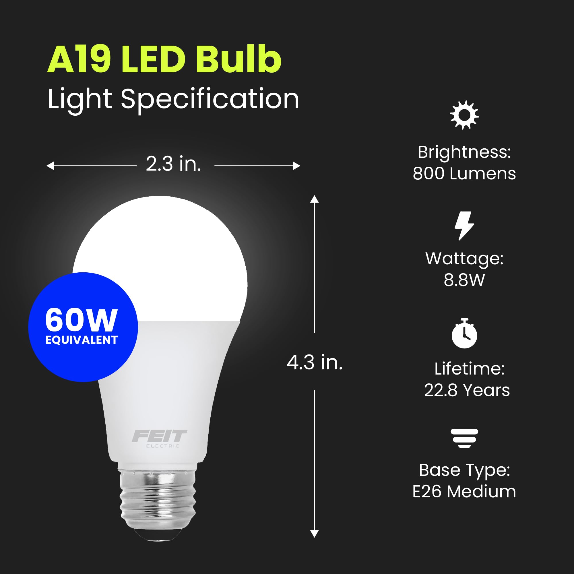 Foto 3 pulgar | Paquete De 8 Bombillas Led Feit Electric A19  9 W  800 Lm  2700 K  E26 - Venta Internacional.