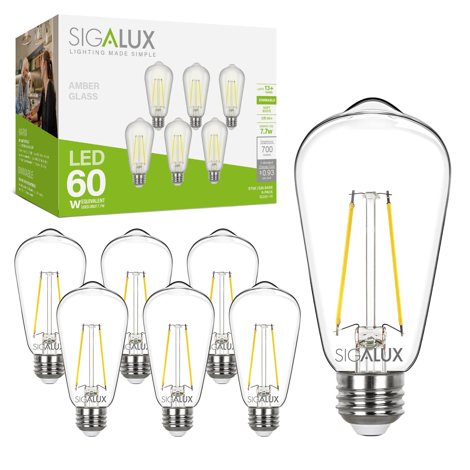 Foto 2 pulgar | Paquete De 6 Bombillas Led Edison Sigalux Ecobright St58 De 7 7 W - Venta Internacional.
