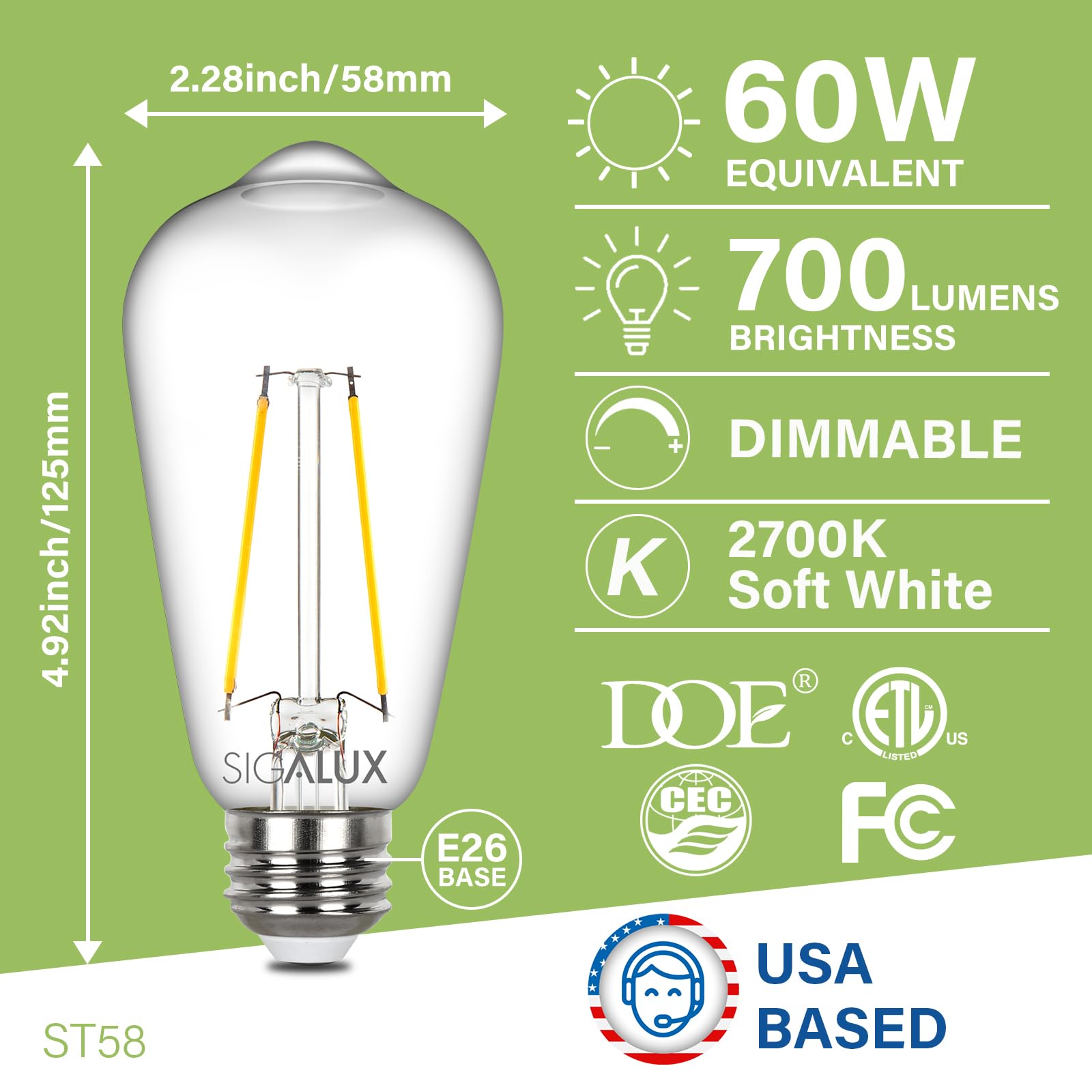 Foto 3 pulgar | Paquete De 6 Bombillas Led Edison Sigalux Ecobright St58 De 7 7 W - Venta Internacional.
