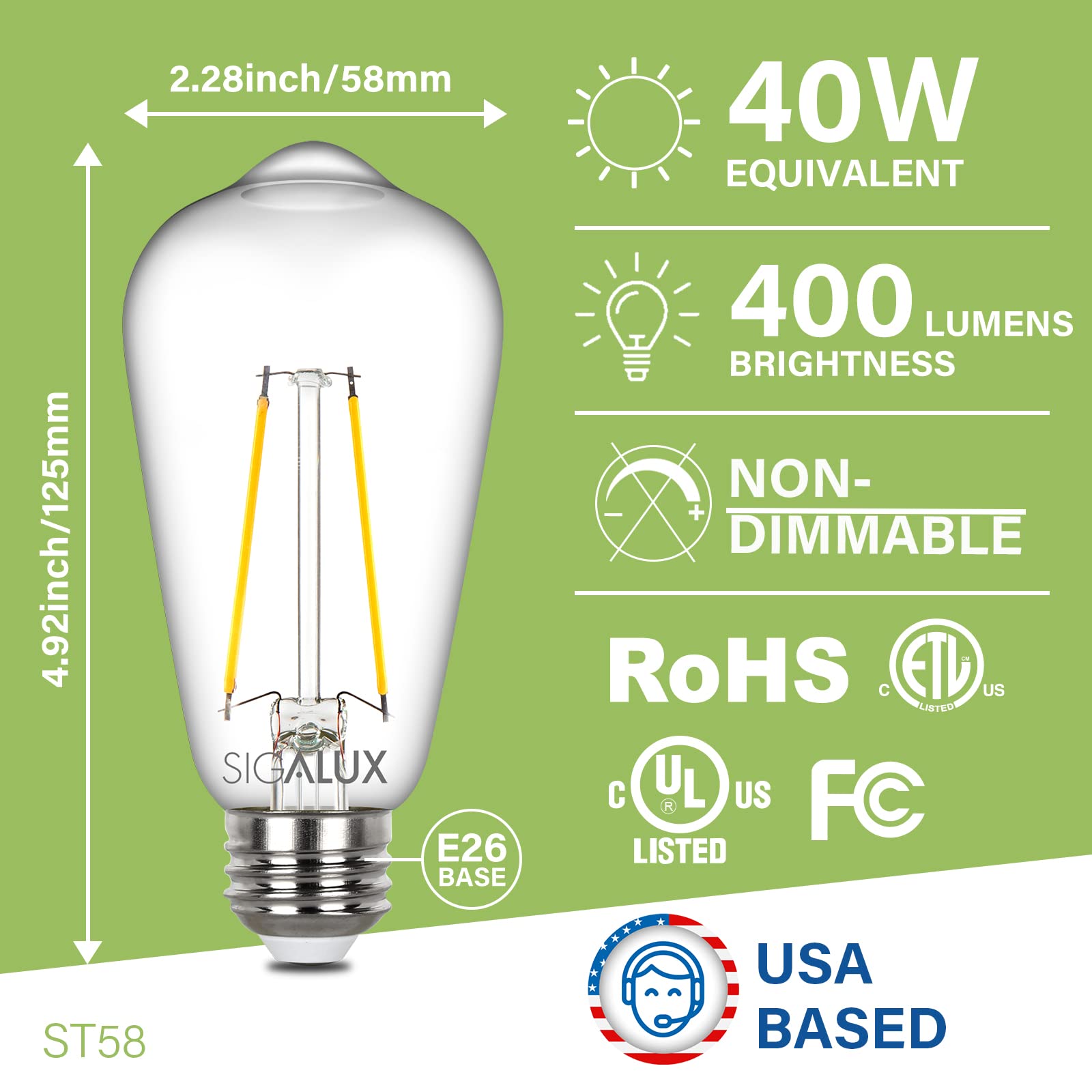 Foto 3 pulgar | Bombilla Led Sigalux Edison St58  Filamento Transparente  6 W  5000 K  E26  Paquete De 8 - Venta Internacional.