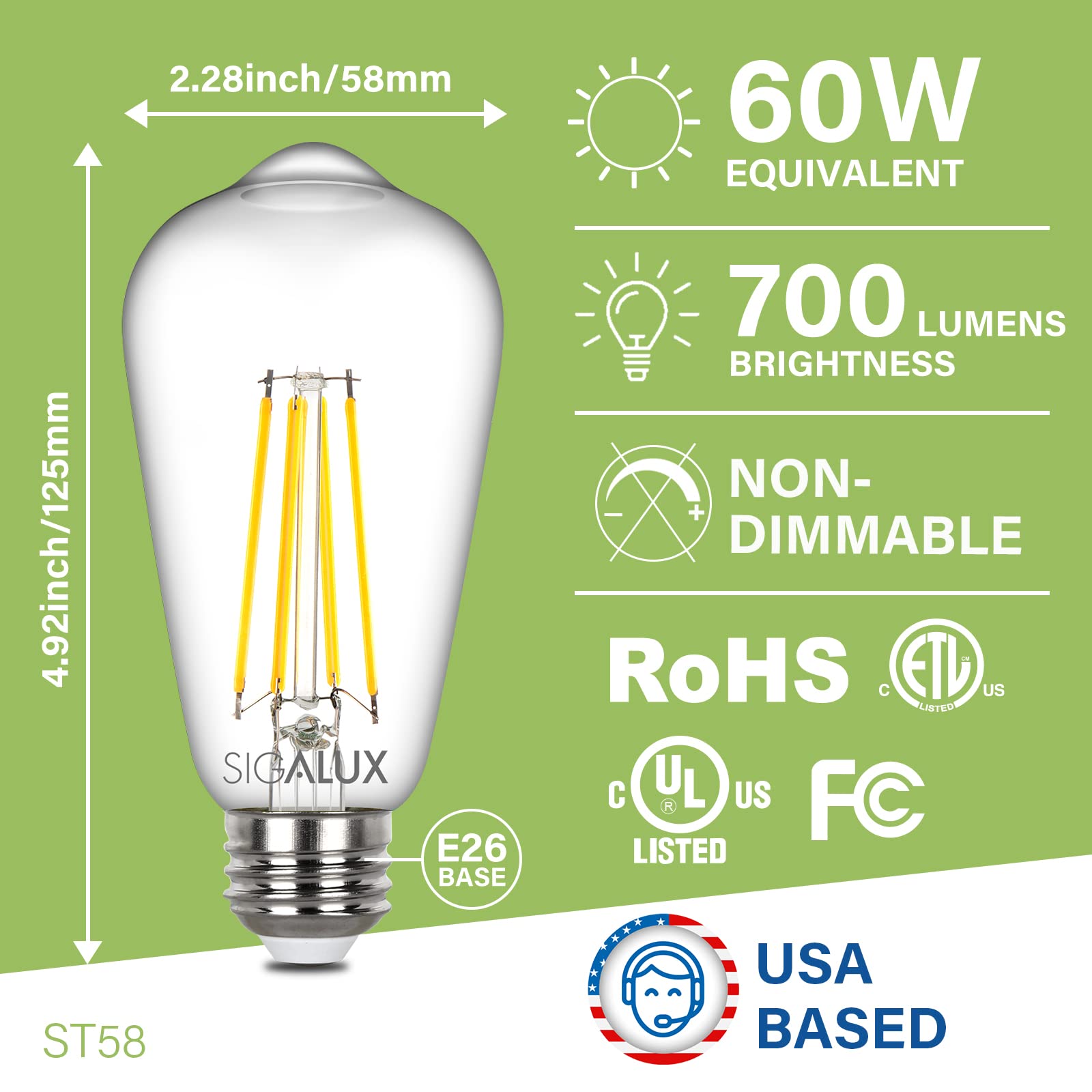 Foto 3 pulgar | Bombilla Led Sigalux Edison St58  Filamento E26  6 W  5000 K  700 Lm  Paquete De 4 - Venta Internacional.