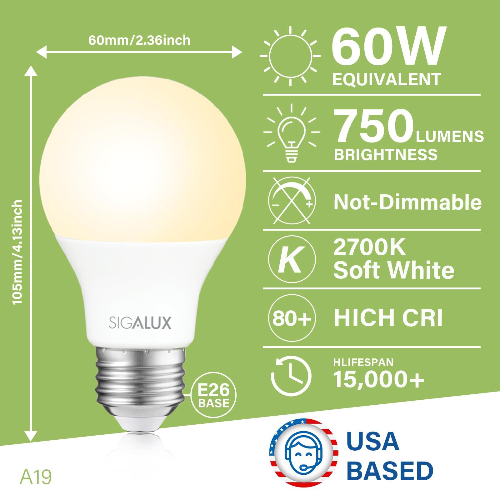 Foto 3 pulgar | Paquete De 24 Bombillas Led Sigalux A19  9 5 W  750 Lúmenes  2700 K  E26 - Venta Internacional.