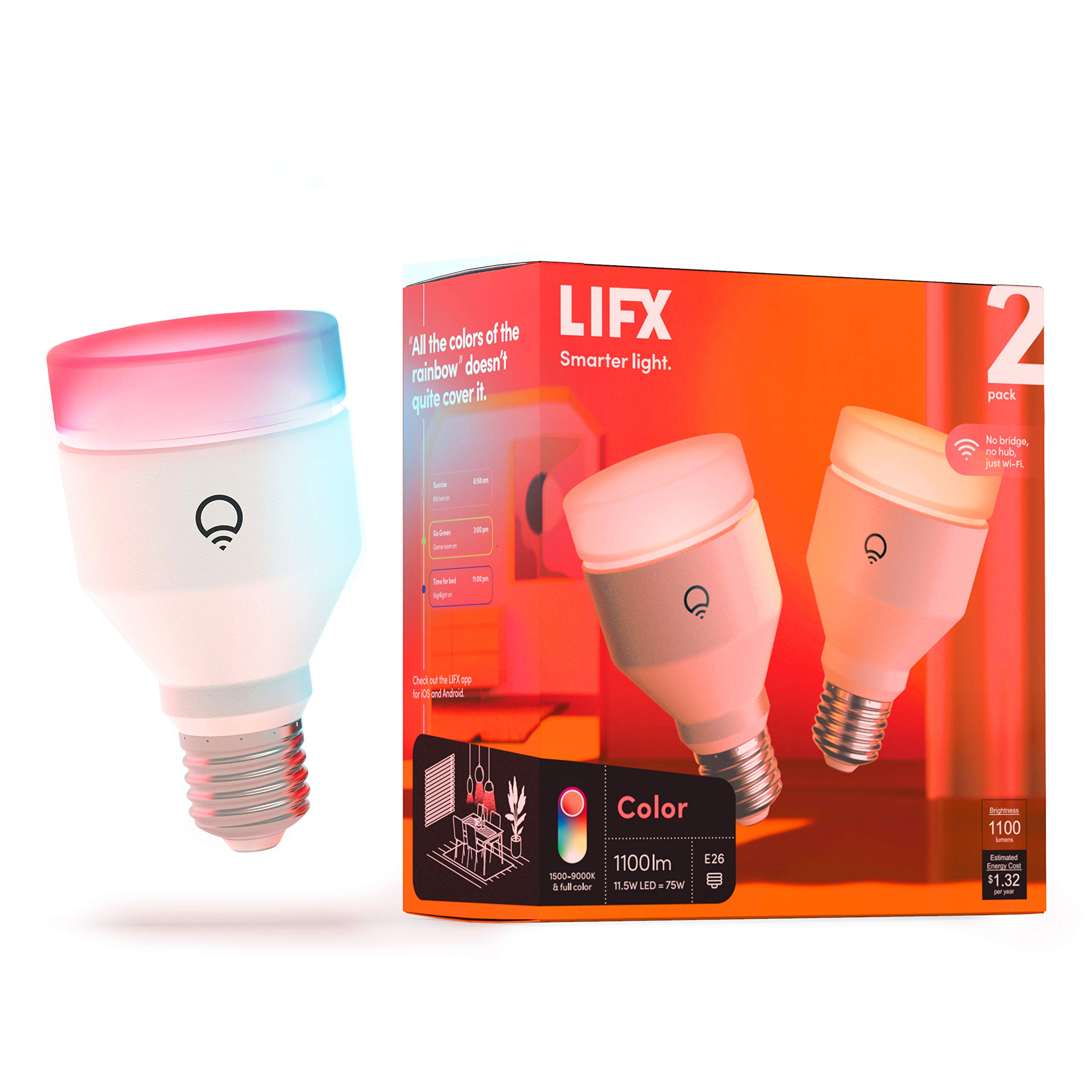 Bombilla Led Inteligente Lifx Color A19  1100 Lúmenes  Paquete De 2 - Venta Internacional.