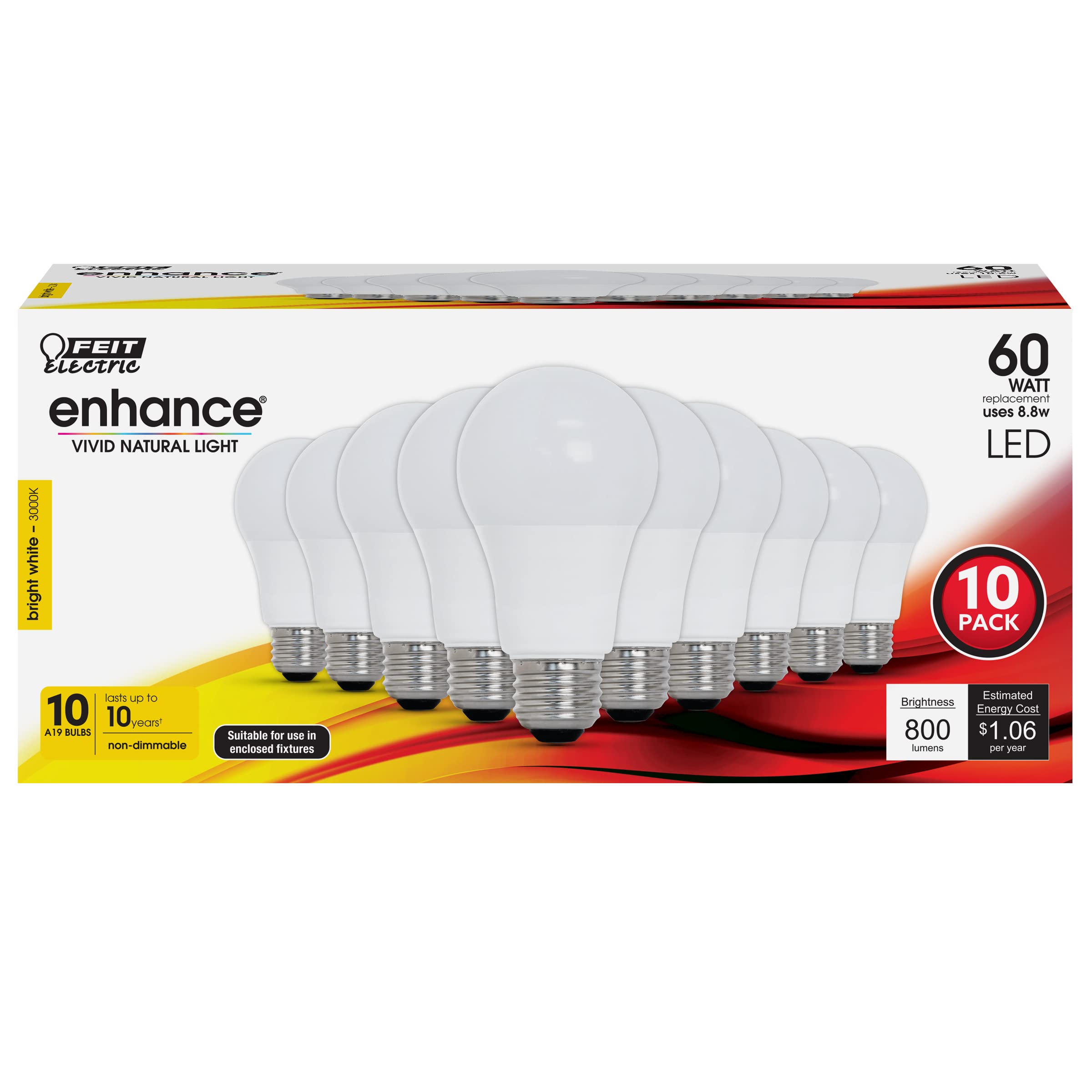 Foto 3 pulgar | Bombilla Led Feit Electric A19  8 8 W  800 Lúmenes  3000 K  Paquete De 10 - Venta Internacional.