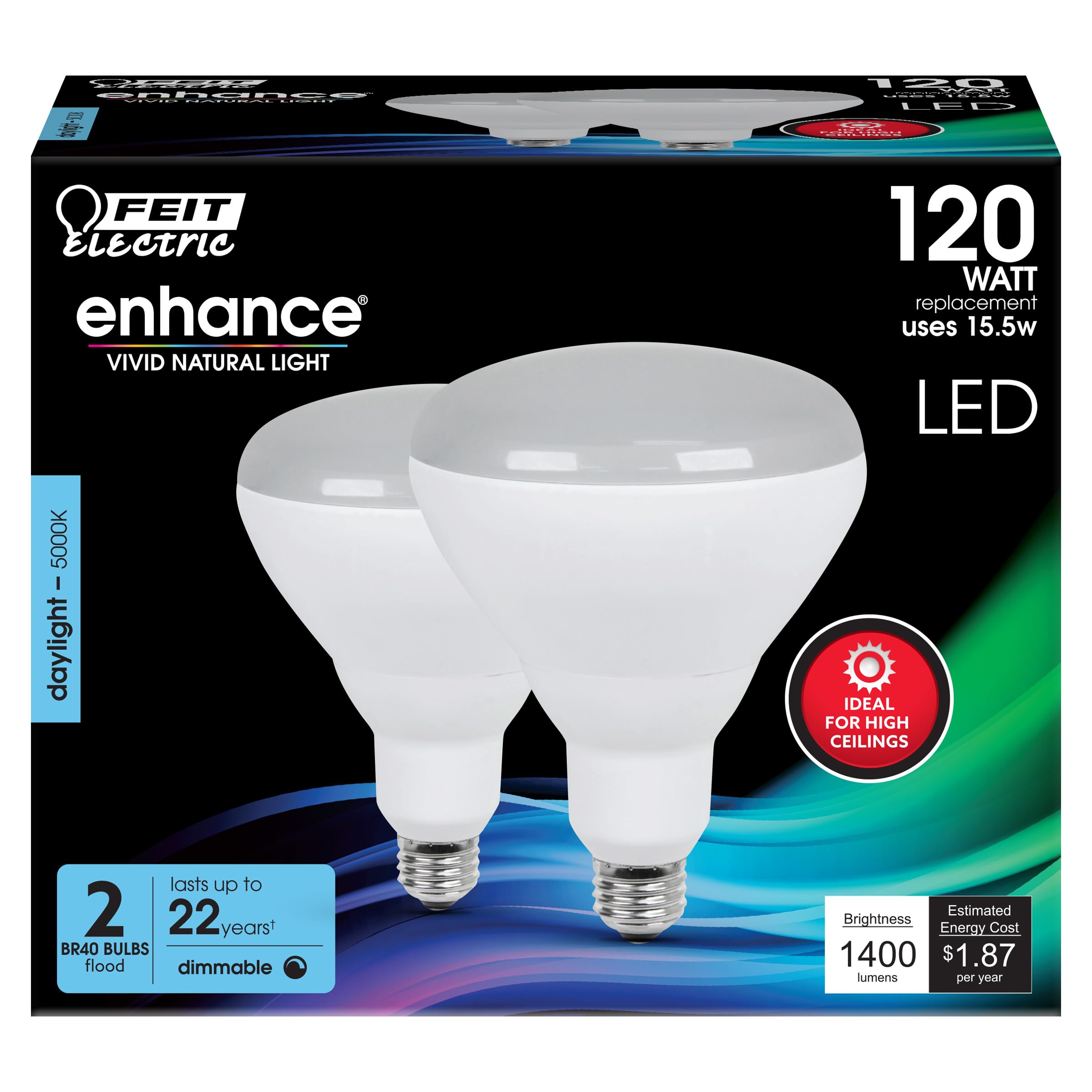 Paquete De 2 Bombillas Led Feit Electric Br40  15 5 W  1400 Lm  5000 K - Venta Internacional.