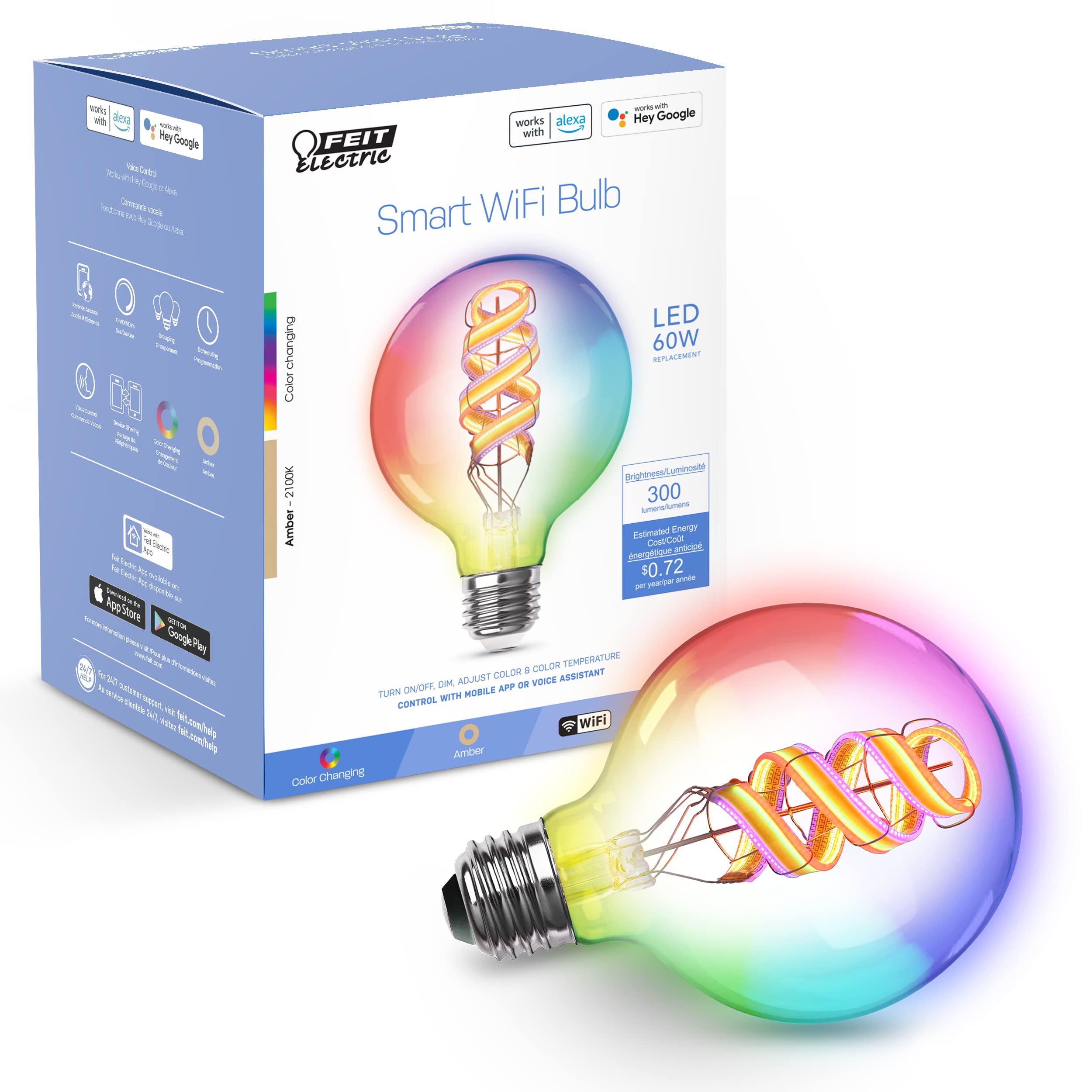Foto 2 pulgar | Bombilla Led Inteligente Con Filamento En Forma De Globo Feit Electric G30 G3060/rgbw - Venta Internacional.