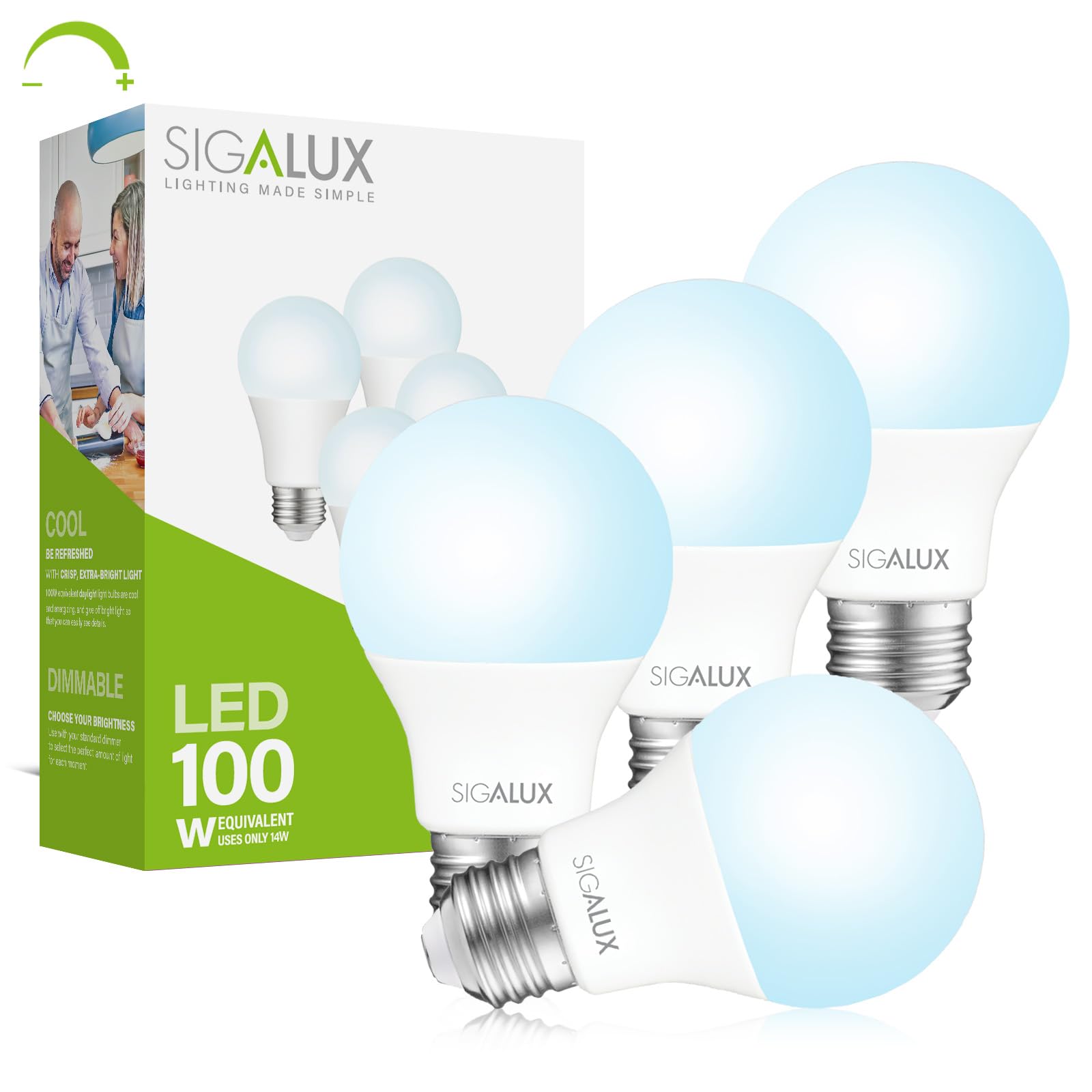 Paquete De 4 Bombillas Sigalux  14 W  1500 Lm  5000 K  E26  Regulables - Venta Internacional.