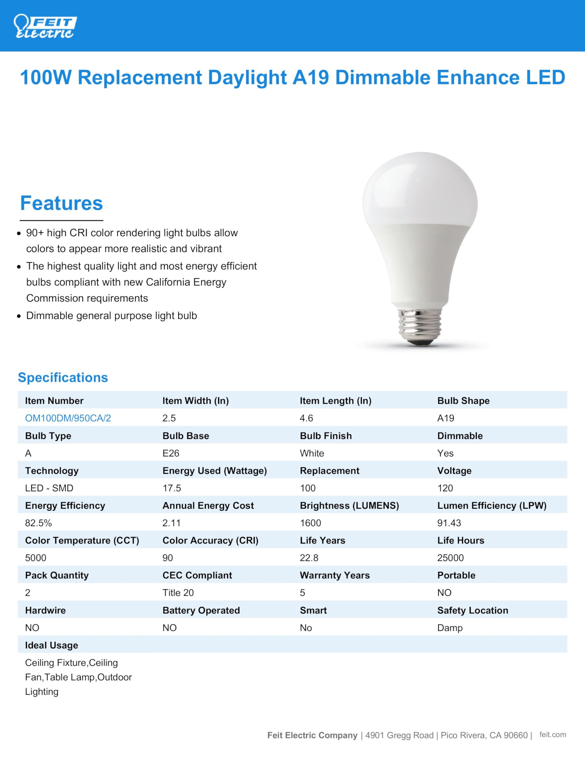 Foto 7 pulgar | Bombillas Led Feit Electric A19  Equivalentes A 5000 K  100 W - Venta Internacional.