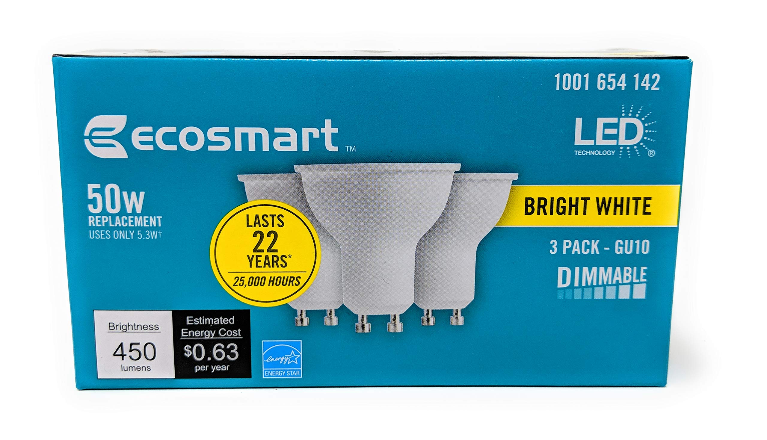 Bombilla Led Ecosmart Mr16 Gu10 De 5 W  450 Lm  Color Blanco Brillante  Paquete De 3 - Venta Internacional.