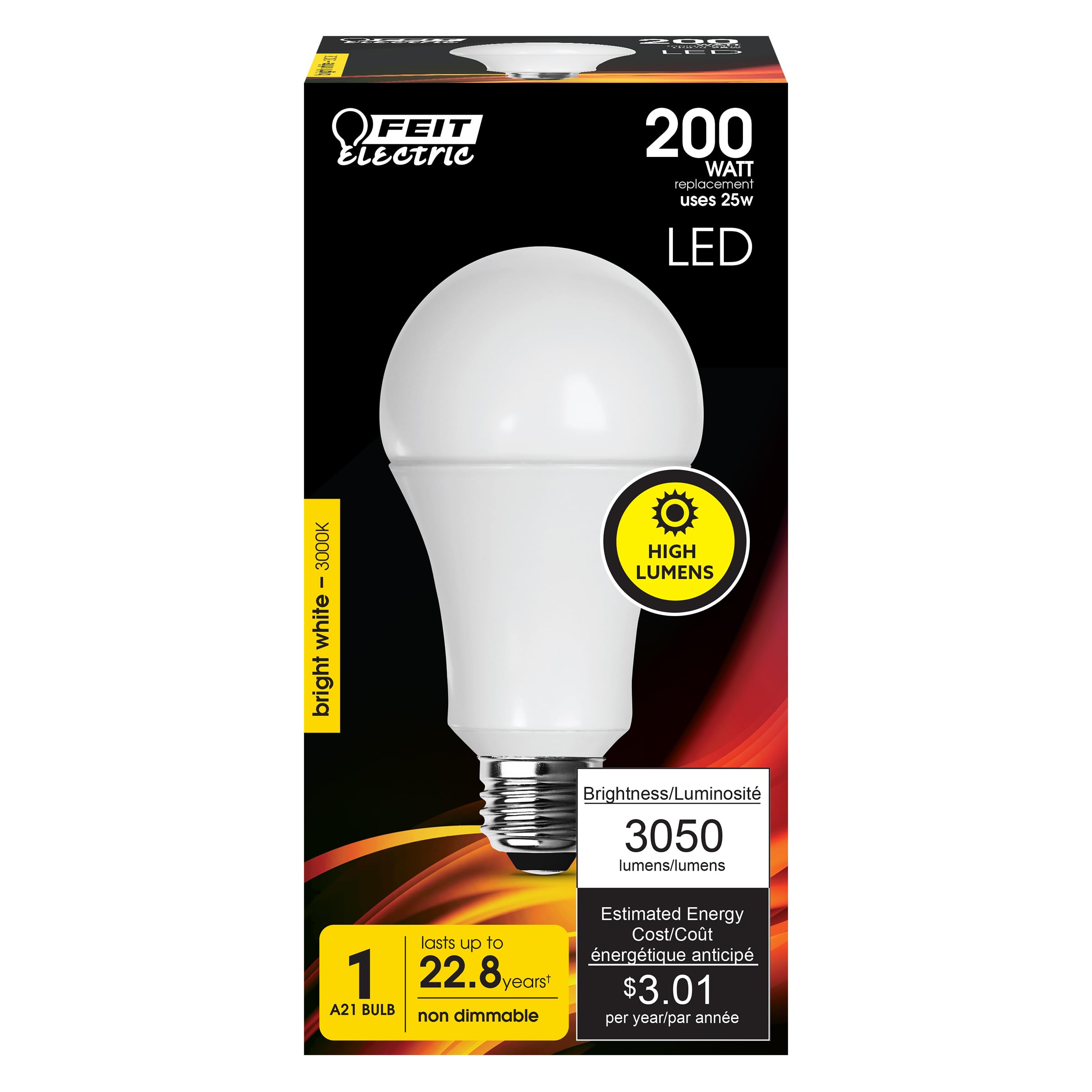 Bombilla Led Feit Electric A21 50w 3050lm 3000k E26 22y - Venta Internacional.