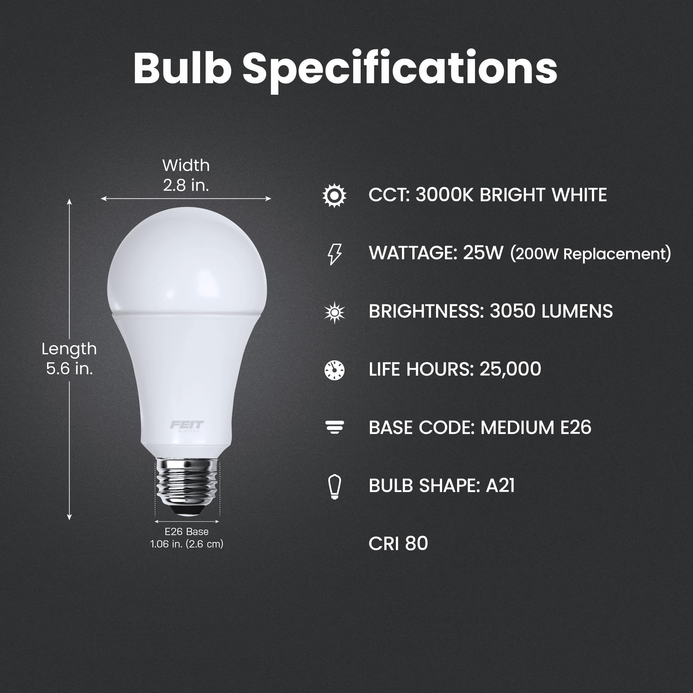 Foto 3 pulgar | Bombilla Led Feit Electric A21 50w 3050lm 3000k E26 22y - Venta Internacional.