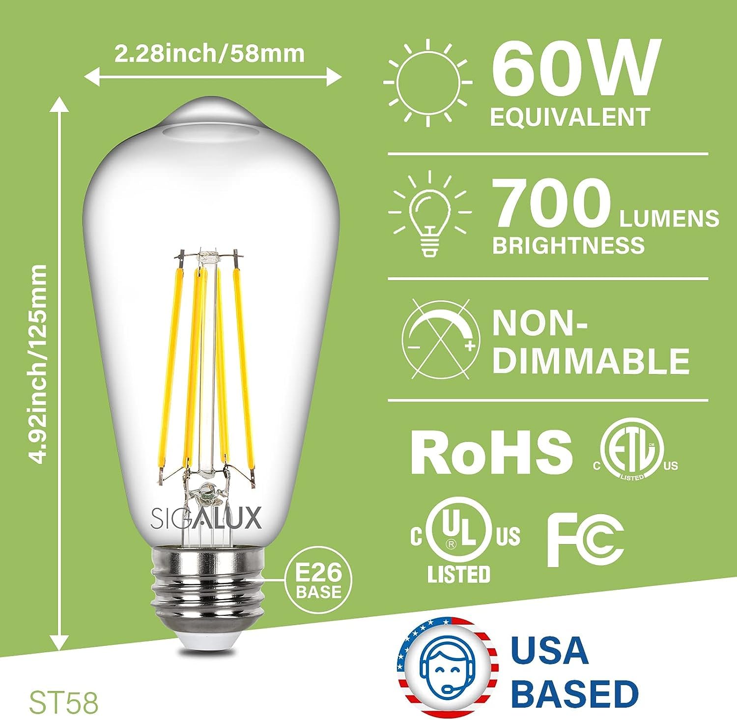 Foto 3 pulgar | Bombilla Led Sigalux Edison St58  Filamento Transparente  6 W  2700 K  E26  Paquete De 4 Unidades - Venta Internacional.