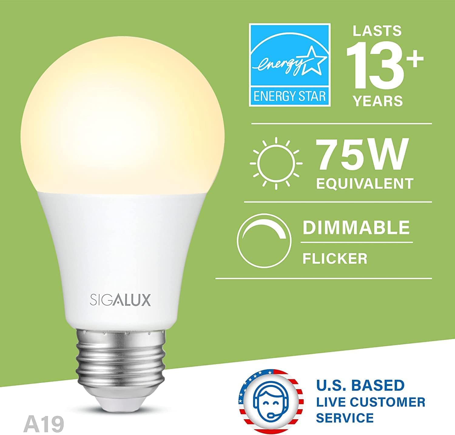 Foto 2 | Bombillas Led Sigalux A19  11 5 W  1100 Lm  2700 K  Regulables  Paquete De 6 - Venta Internacional.