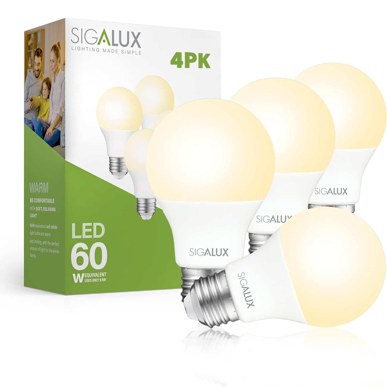 Bombillas Led Sigalux De 9 5 W  800 Lúmenes  2700 K  E26  4 Paquetes - Venta Internacional.