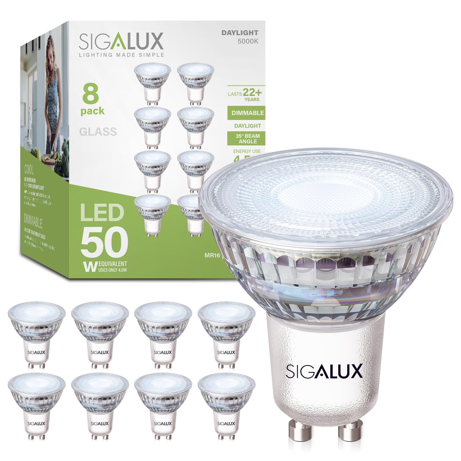 Bombillas Led Sigalux Gu10  Regulables  5000 K  4 5 W  450 Lm  Paquete De 8 - Venta Internacional.