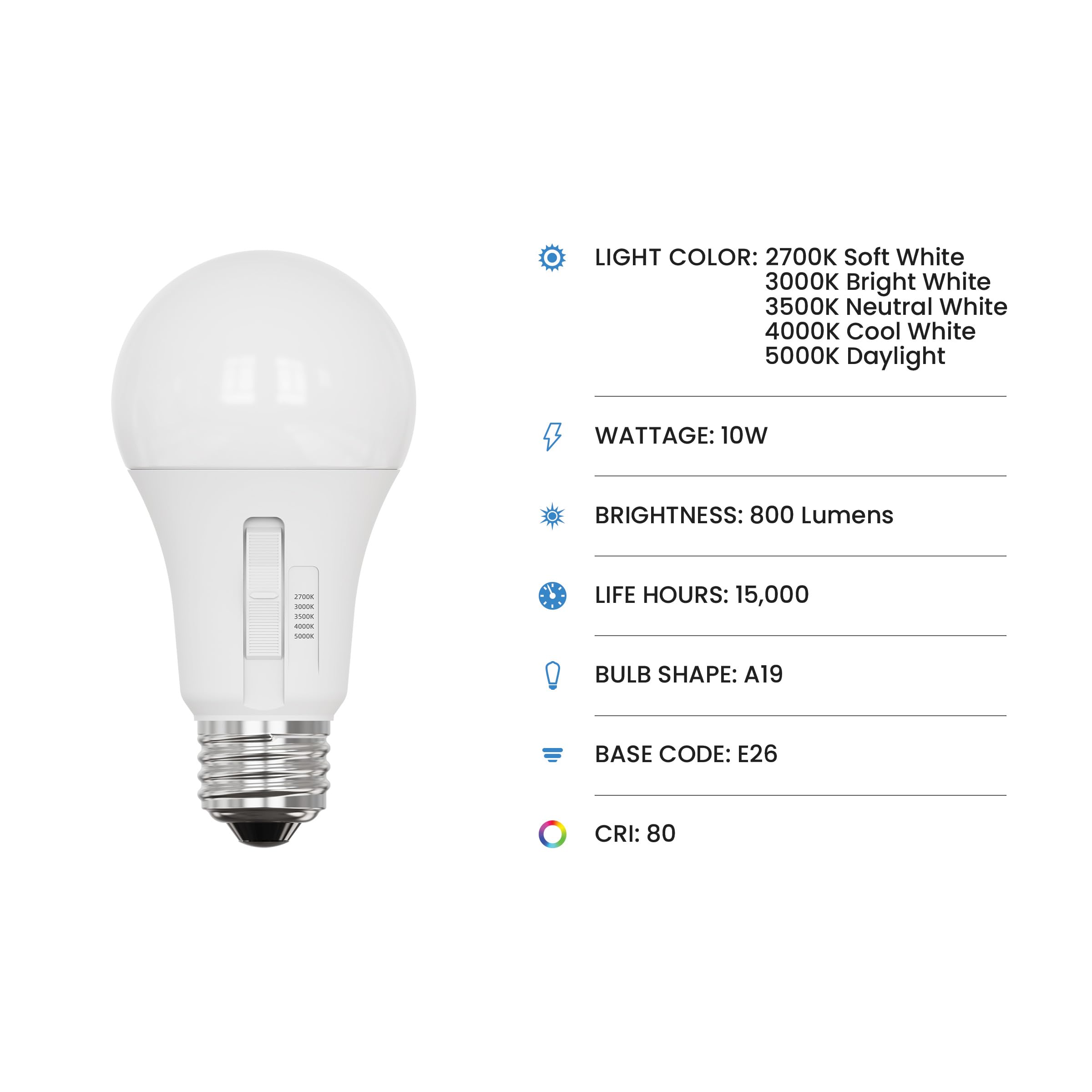 Foto 2 | Bombilla Led Feit Electric A19  10 W (equivalente A 60 W)  800 Lm  Paquete De 10 - Venta Internacional.