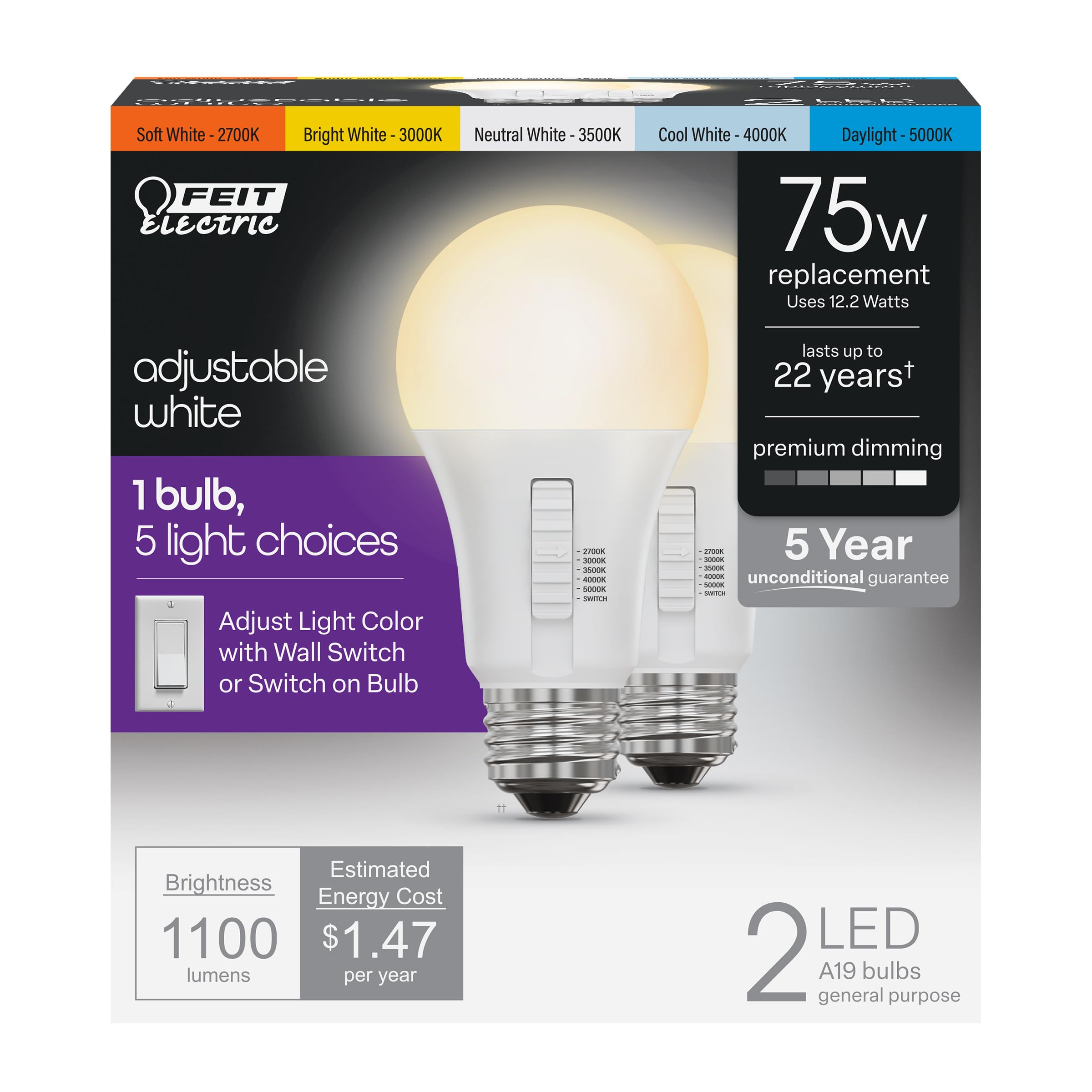 Bombilla Led Feit Electric A19 12 W 1100 Lm 75 W Regulable - Venta Internacional.